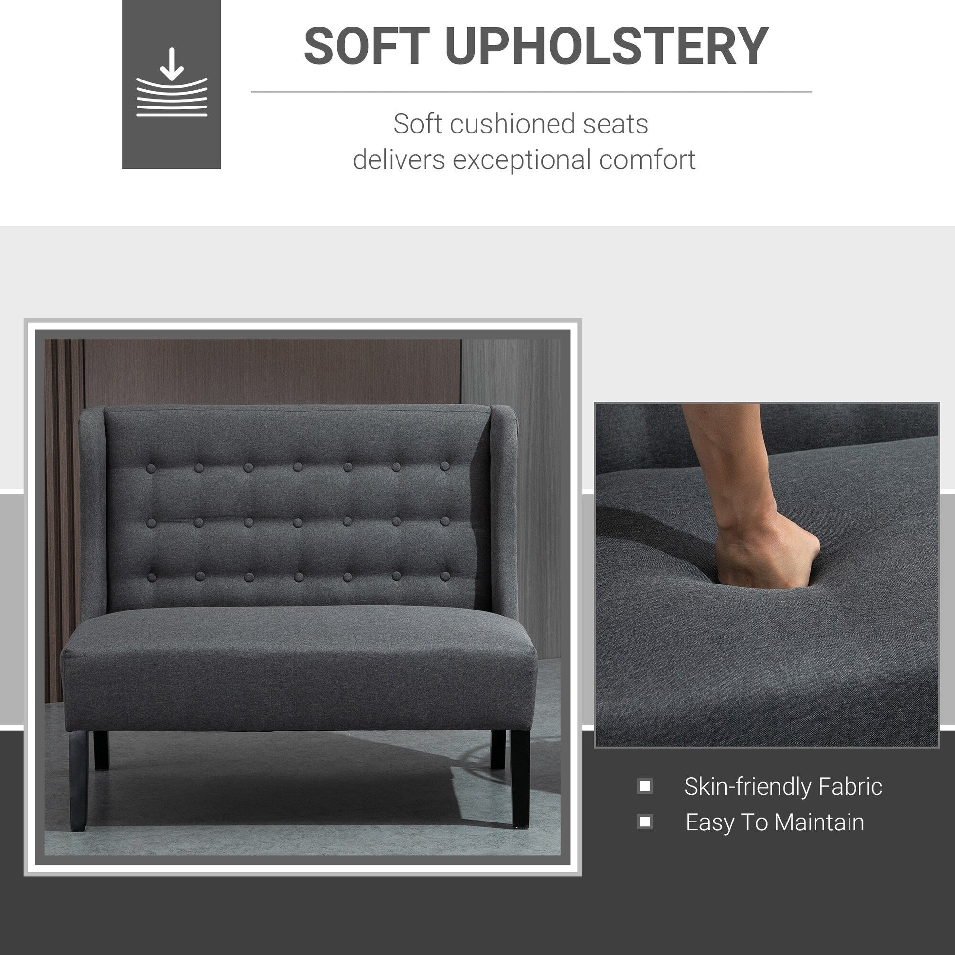 HOMCOM Linen Fabric Upholstery Double Sofa Tufted Loveseat Armless Couch Living Room Furniture with Wood Legs - 28.75*43.25*36.5
