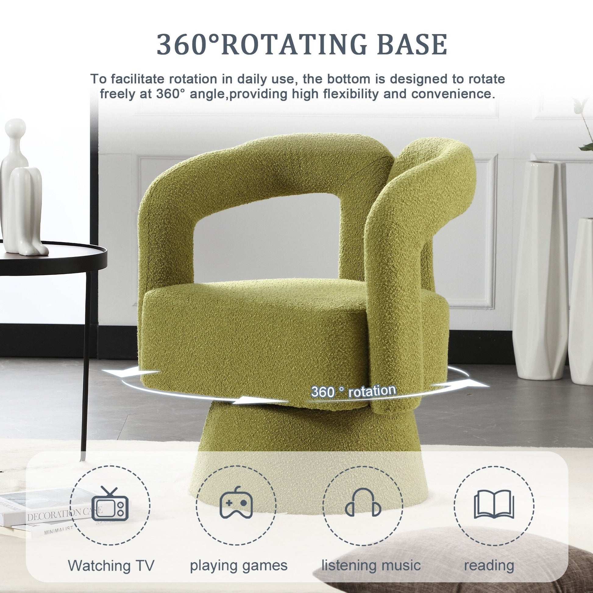 HOMEFUN Boucle Upholstered 360 Degree Swivel Cuddle Barrel Accent Chairs