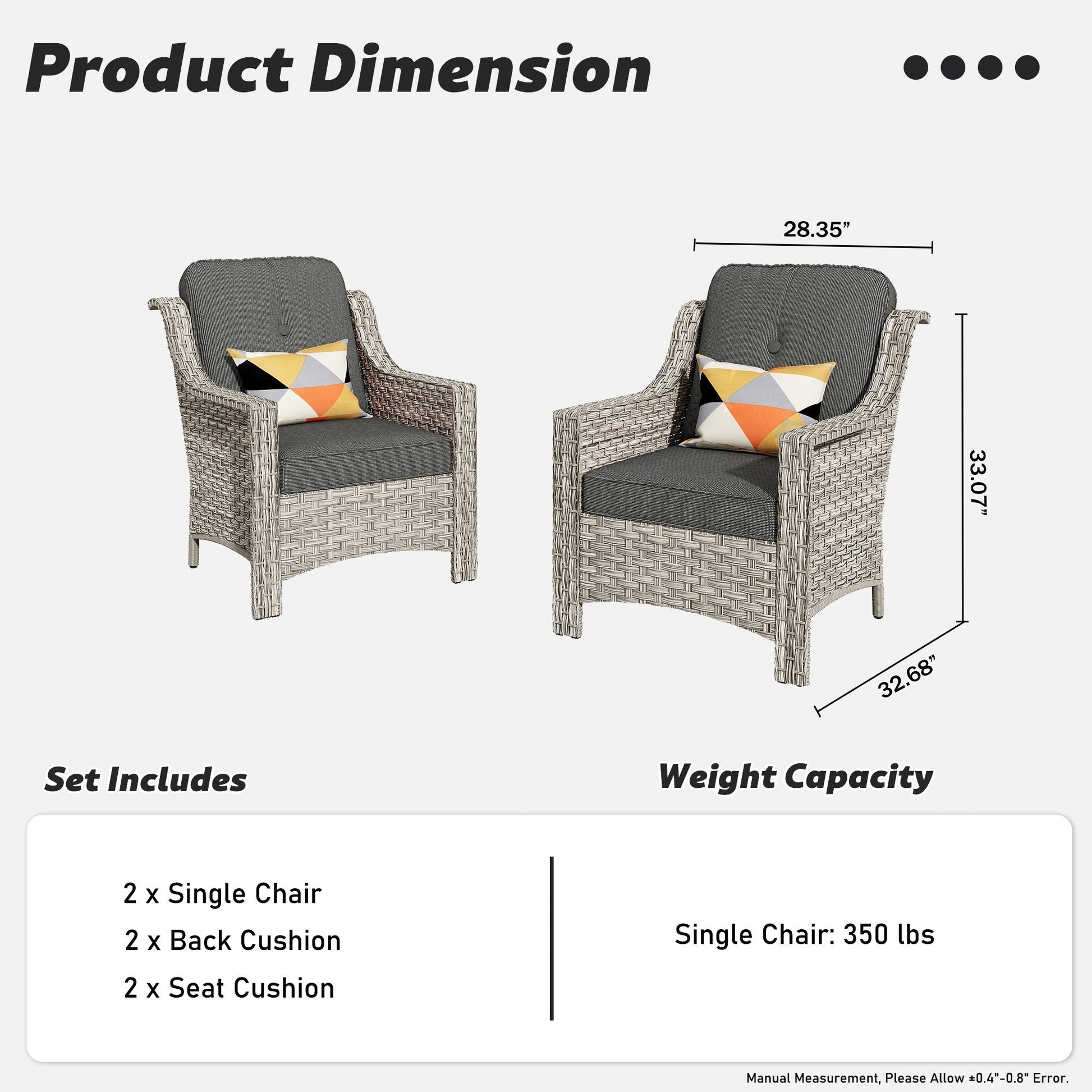 HOOOWOOO 2-piece High Back Wicker Rattan Outdoor Patio Chair Set
