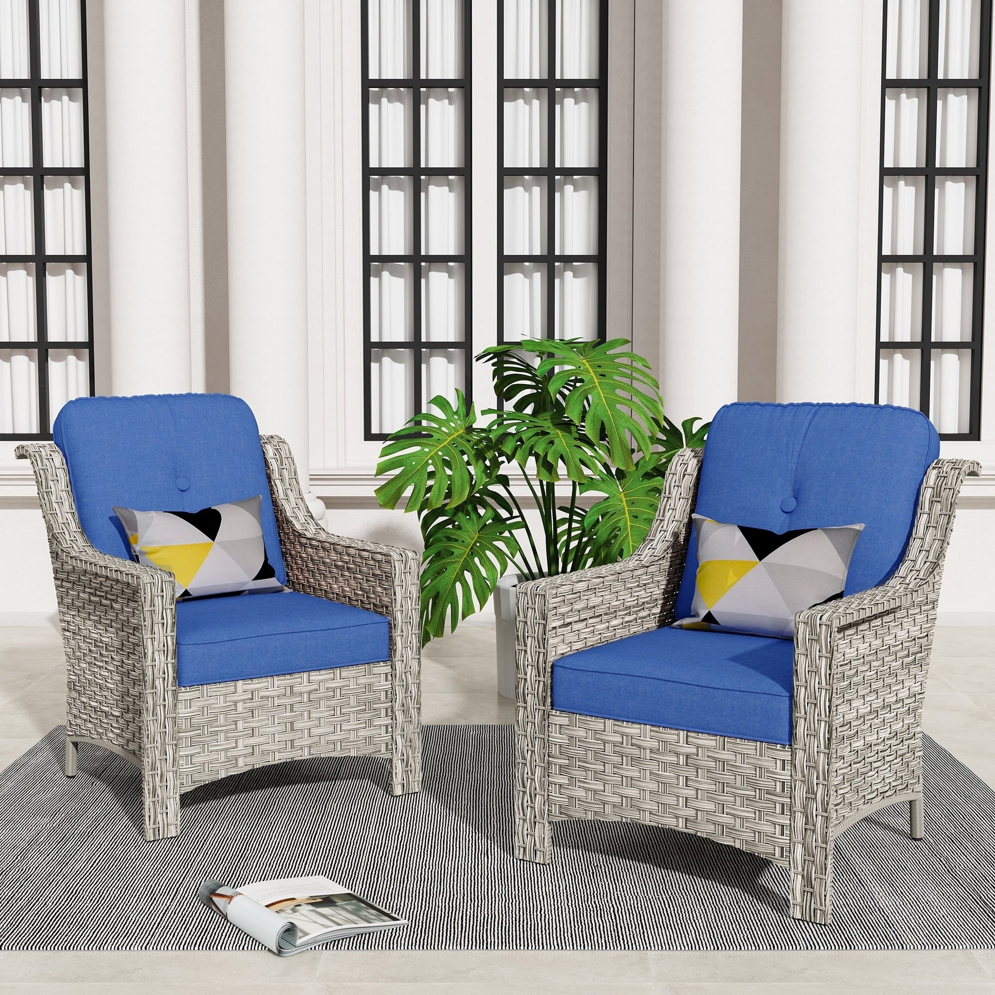 HOOOWOOO 2-piece High Back Wicker Rattan Outdoor Patio Chair Set