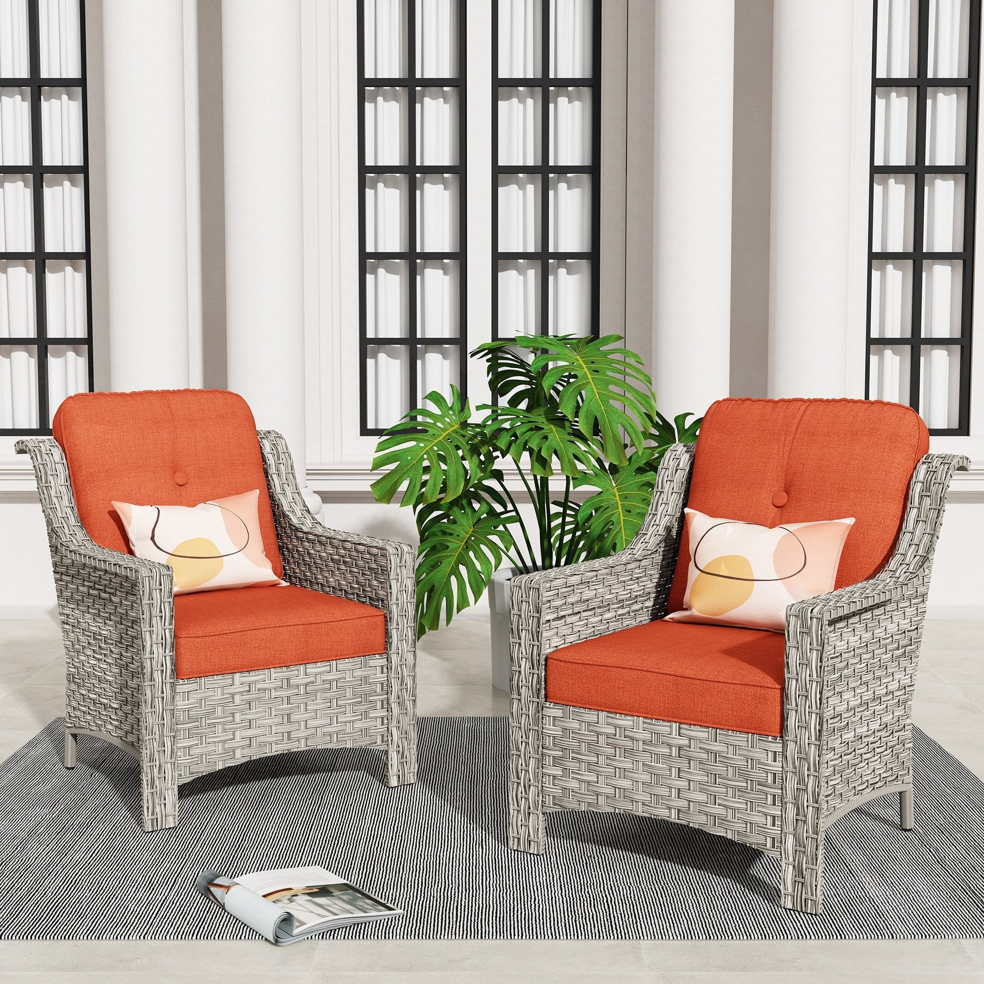 HOOOWOOO 2-piece High Back Wicker Rattan Outdoor Patio Chair Set