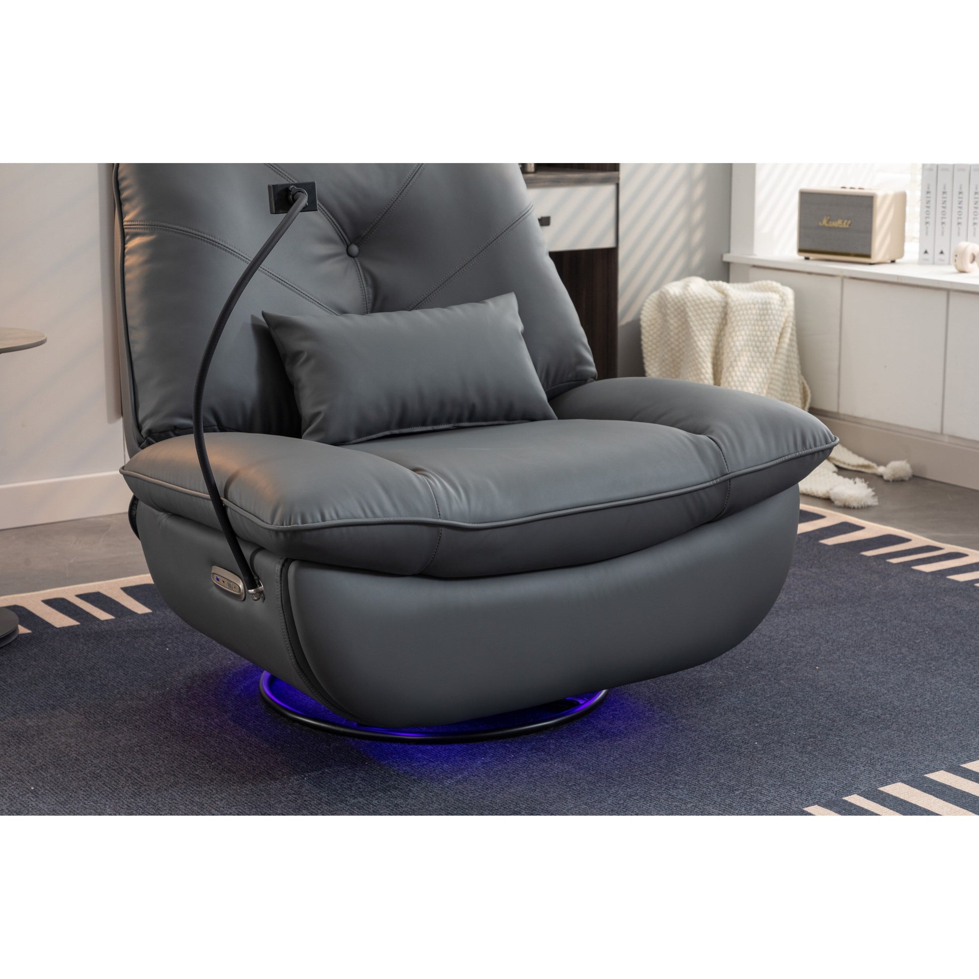 Swivel Glider Power Recliner with Bluetooth Speakers, Phone Holder, USB and Type-C Charging Ports, Hidden Arm Storage