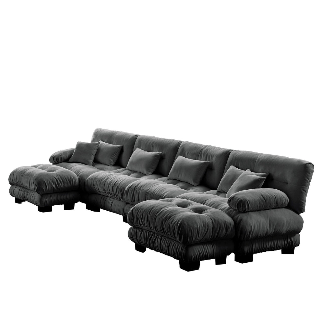 Free Combination Modular Chenille 4-Seater Sectional Sofa with 2 Ottomans and Pillow for Living Room