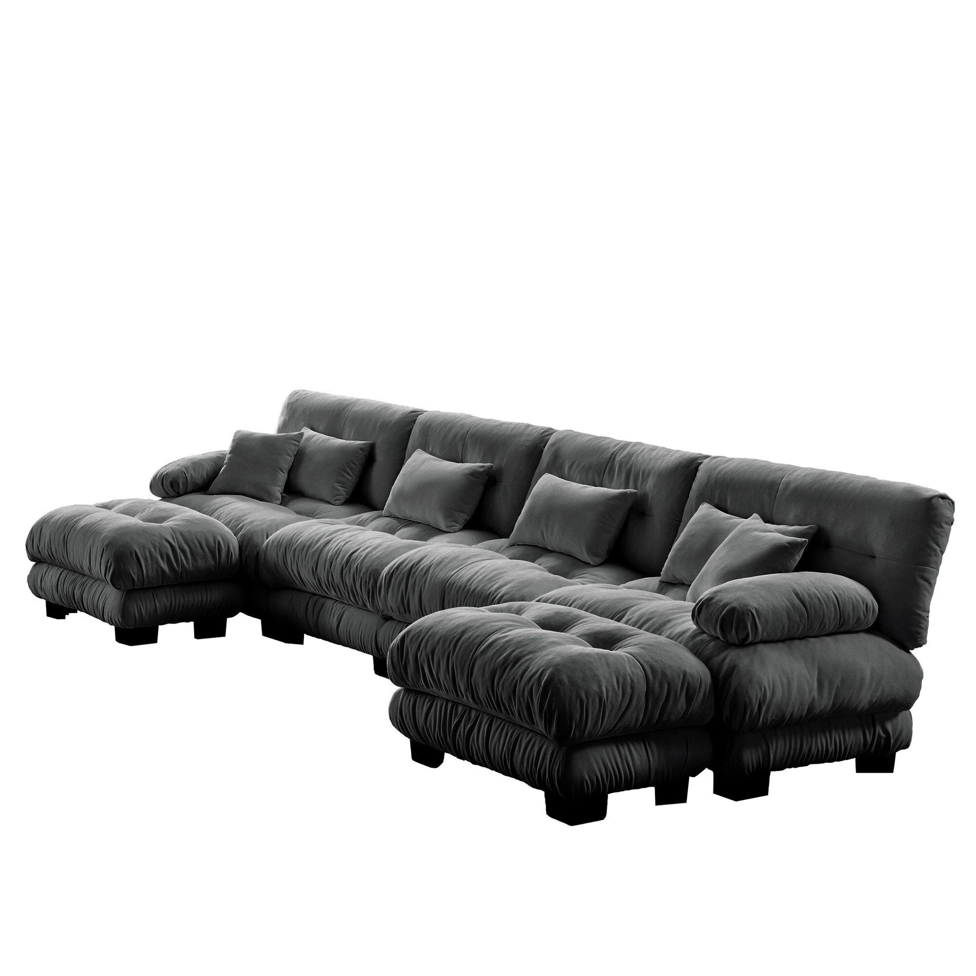 Free Combination Modular Chenille 4-Seater Sectional Sofa with 2 Ottomans and Pillow for Living Room