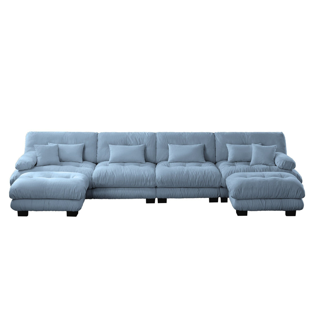 Free Combination Modular Chenille 4-Seater Sectional Sofa with 2 Ottomans and Pillow for Living Room