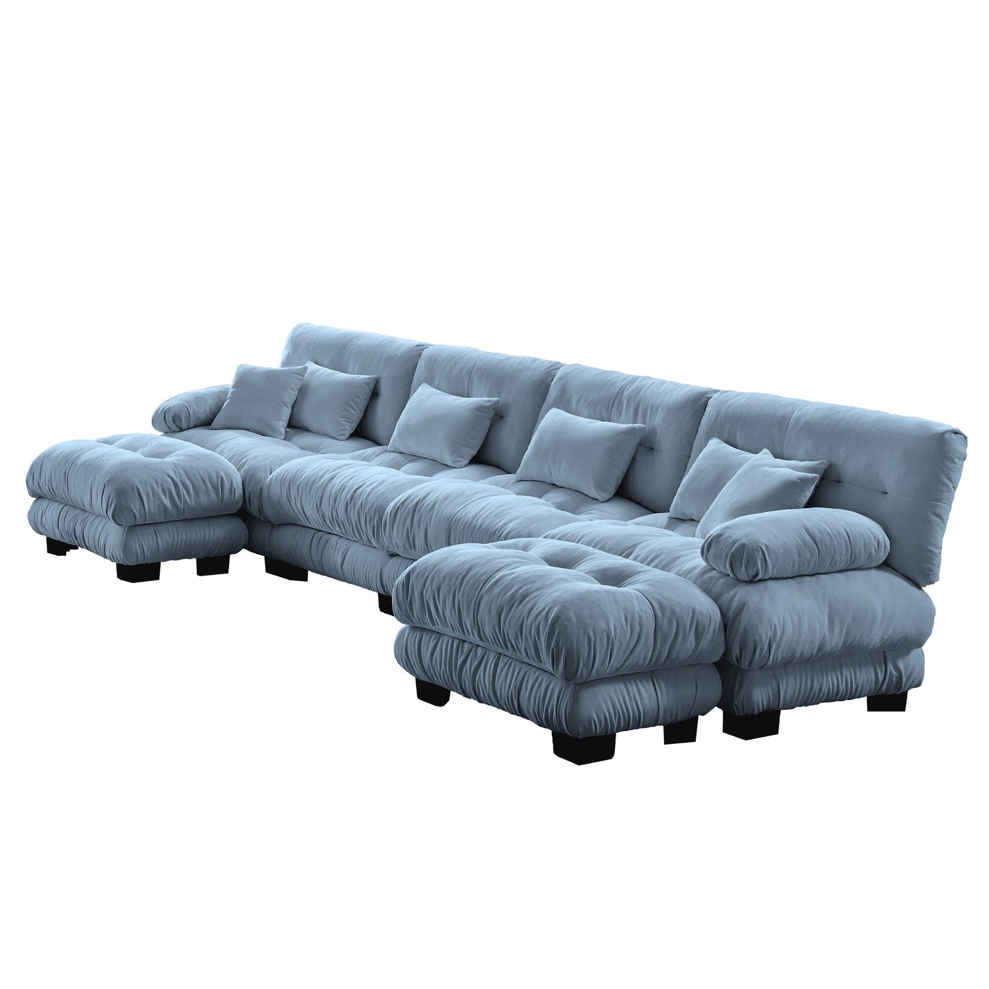 Free Combination Modular Chenille 4-Seater Sectional Sofa with 2 Ottomans and Pillow for Living Room