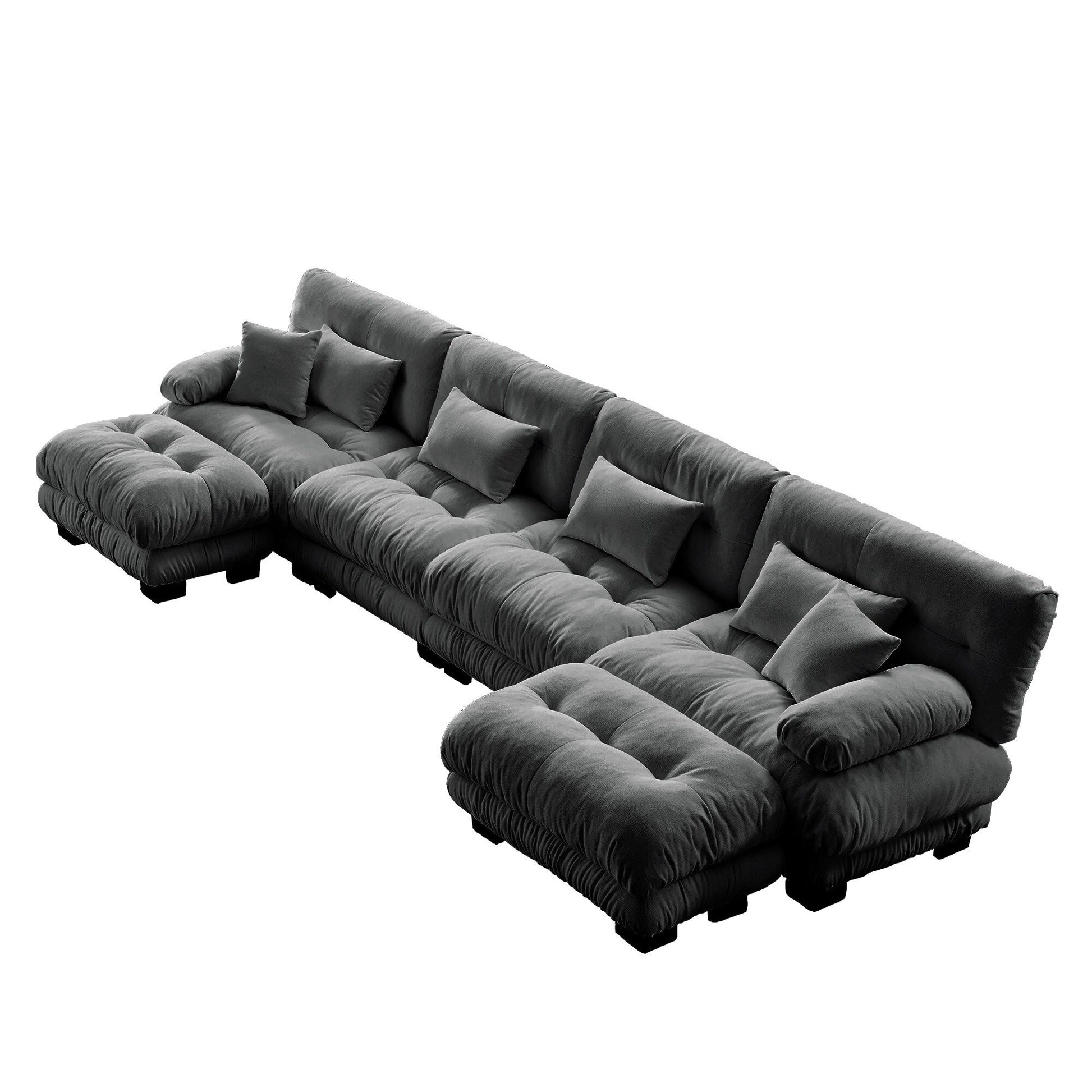 Free Combination Modular Chenille 4-Seater Sectional Sofa with 2 Ottomans and Pillow for Living Room