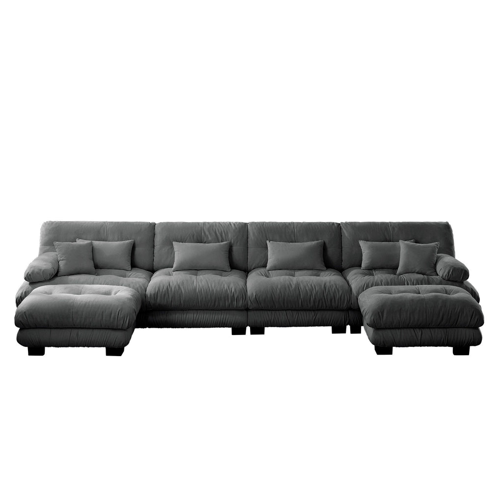 Free Combination Modular Chenille 4-Seater Sectional Sofa with 2 Ottomans and Pillow for Living Room