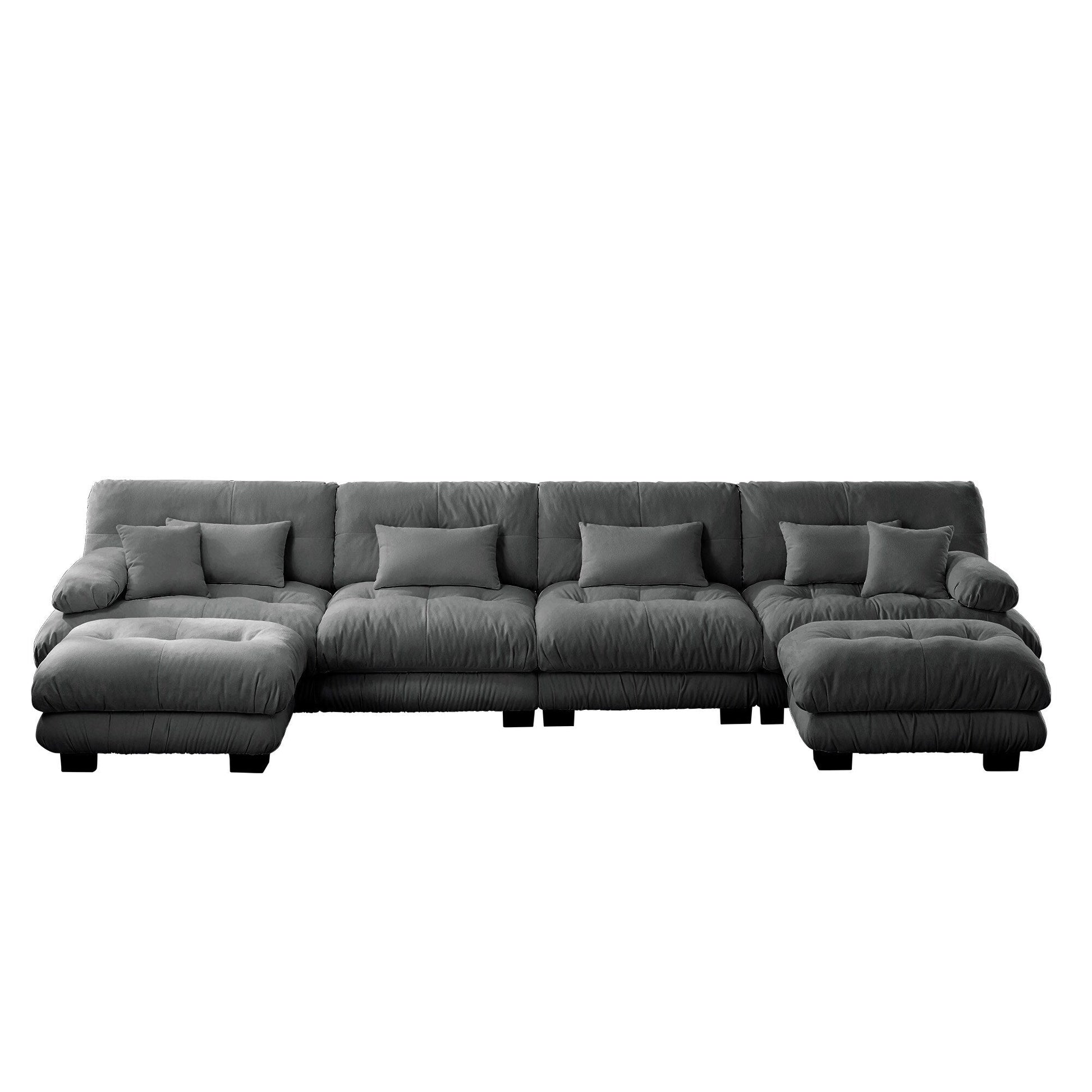 Free Combination Modular Chenille 4-Seater Sectional Sofa with 2 Ottomans and Pillow for Living Room