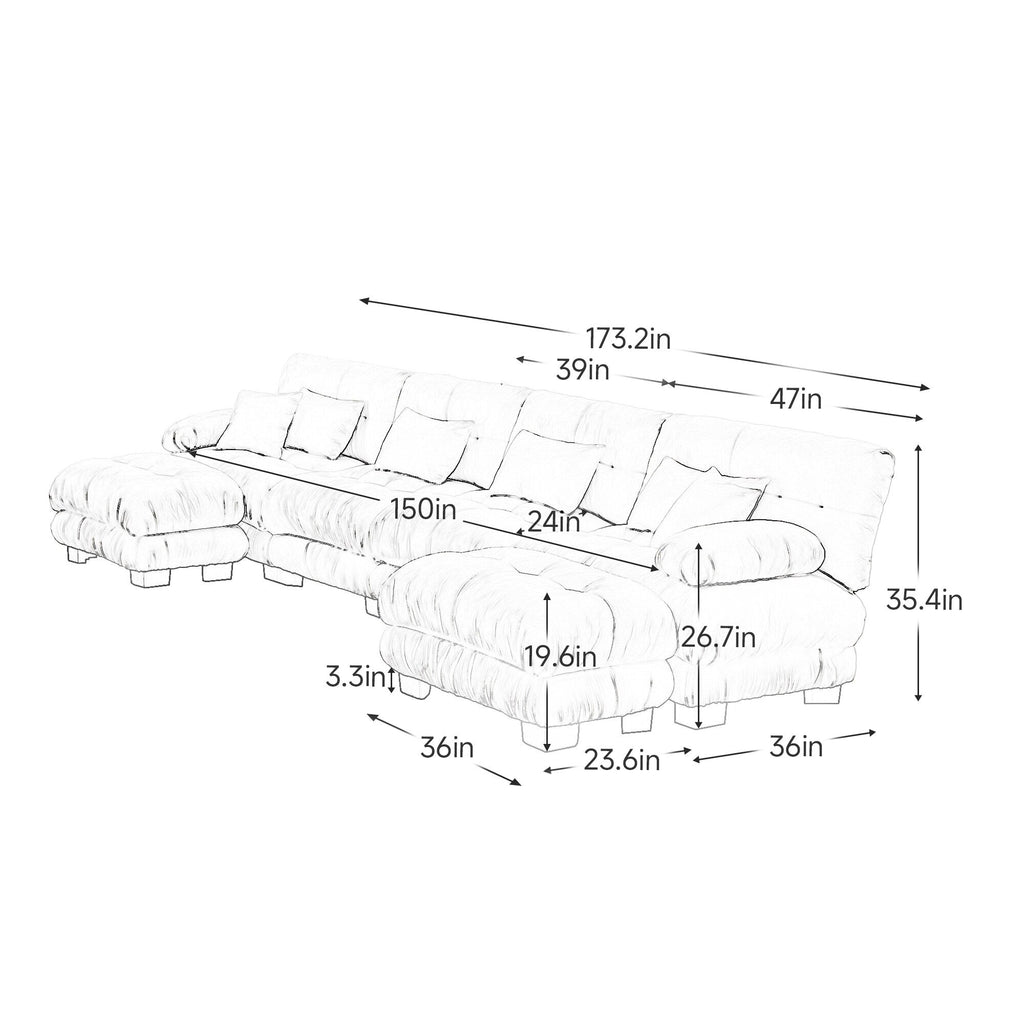Free Combination Modular Chenille 4-Seater Sectional Sofa with 2 Ottomans and Pillow for Living Room