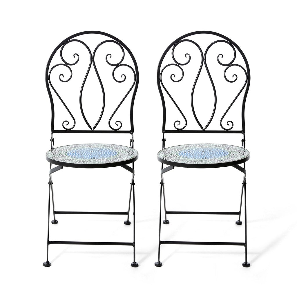 Glitzhome Outdoor Metal Folding Bistro Set 3PCS Patio Table Chairs