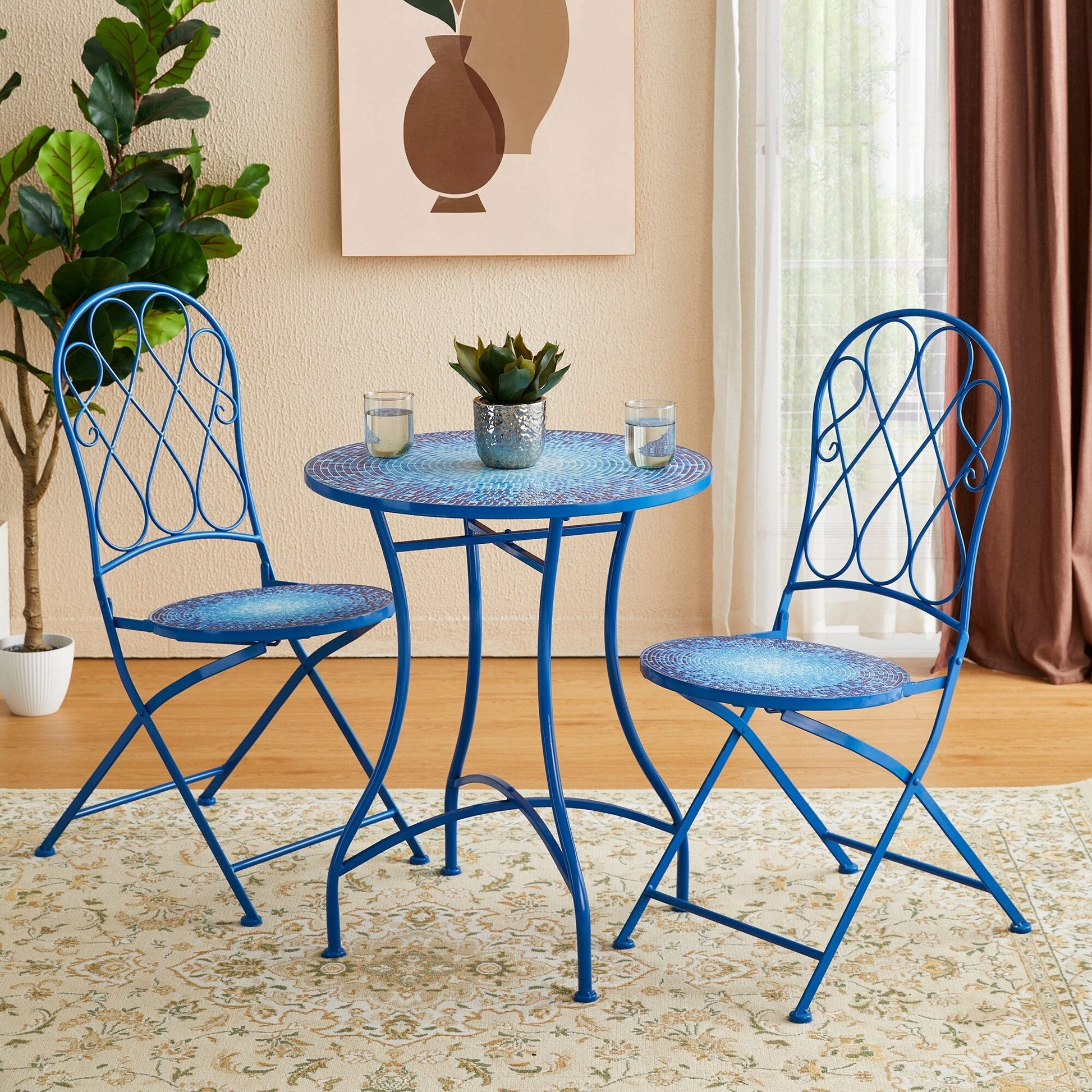 Glitzhome Outdoor Metal Folding Bistro Set 3PCS Patio Table Chairs