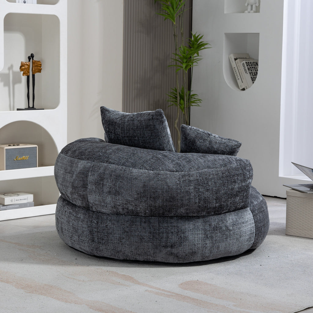 Gray Oversized 42.52 Chenille Lazy Bean Bag Single Sofa with Three Pillows for Bedroom