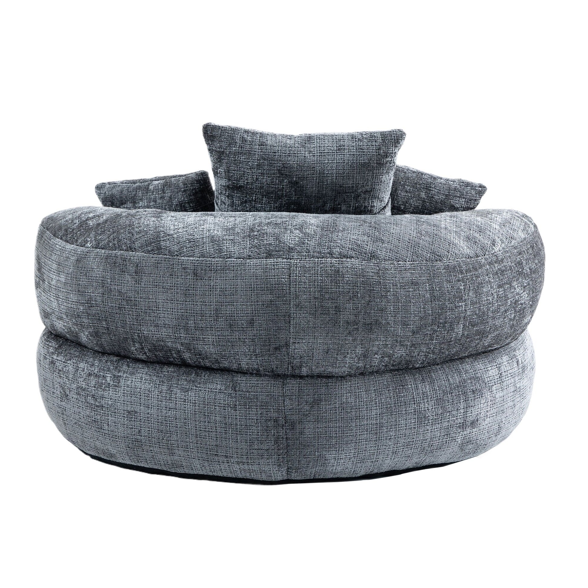 Gray Oversized 42.52 Chenille Lazy Bean Bag Single Sofa with Three Pillows for Bedroom