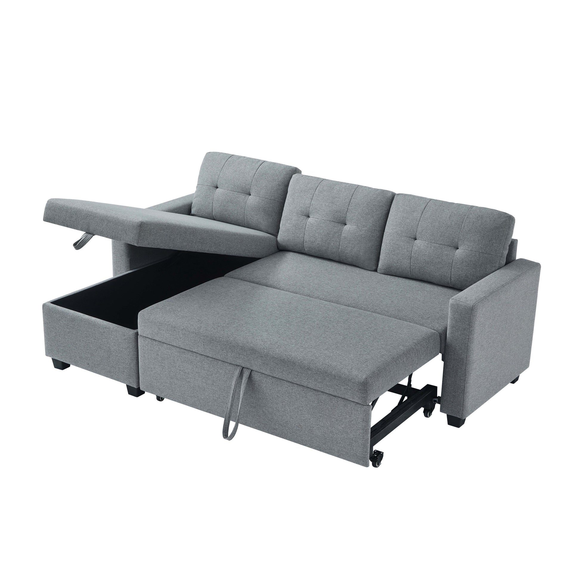 Grey 81.5'' Linen Convertible Sleeper Sofa with Reversible Storage Chaise