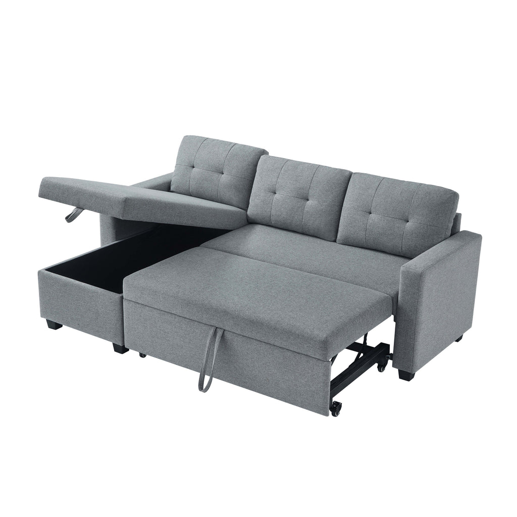 Grey 81.5'' Linen Convertible Sleeper Sofa with Reversible Storage Chaise