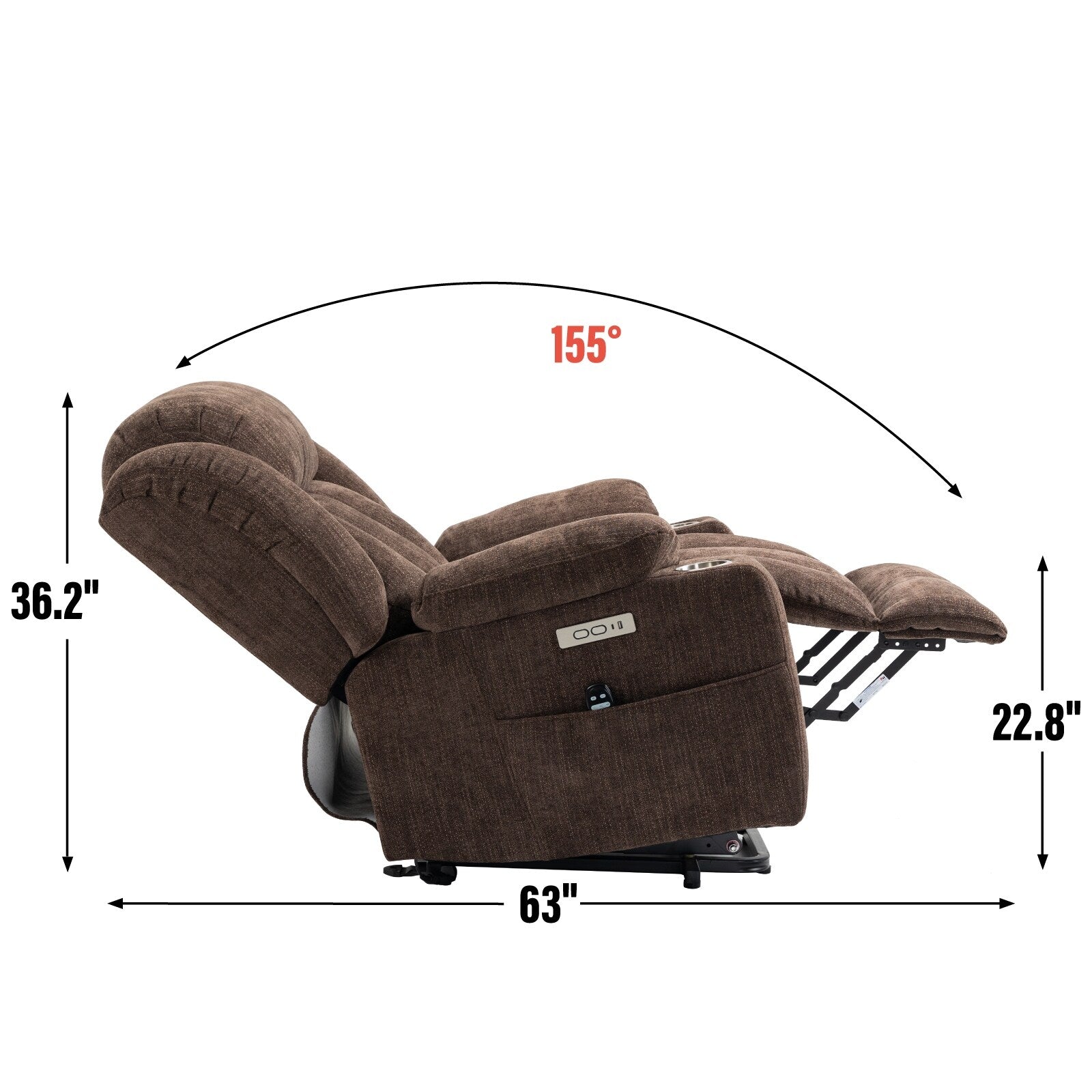 Grey Chenille Power Lift Recliner with Massage, Lumbar Heating, USB & Type-C Ports, and Stainless Steel Drink Holders