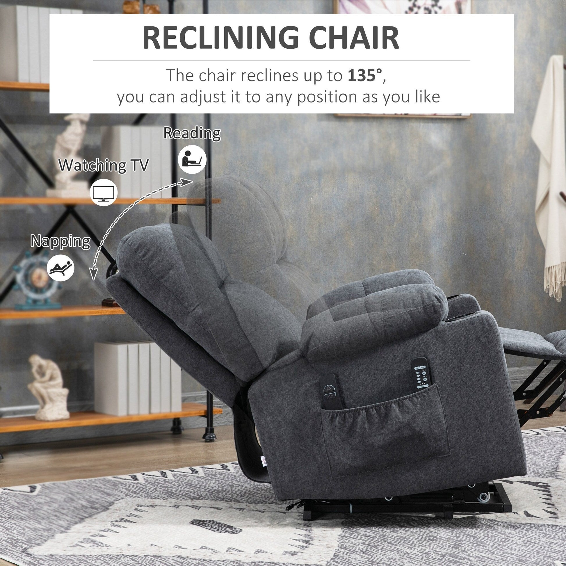HOMCOM Electric Power Lift Chair Recliners for Elderly, Oversized Living Room Recliner Chair with Remote Control