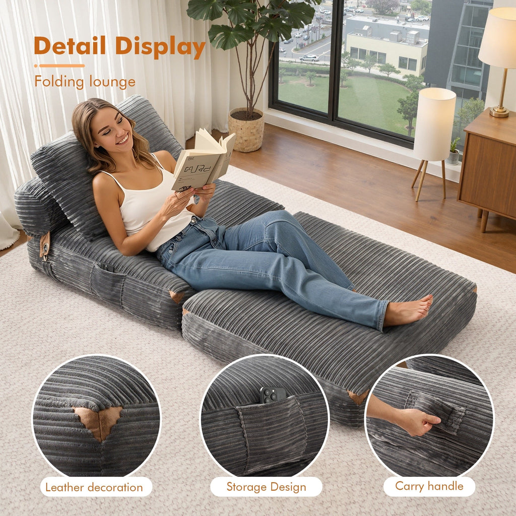 HOOOWOOO Modern Corduroy Fabric Folding Sofa Couch