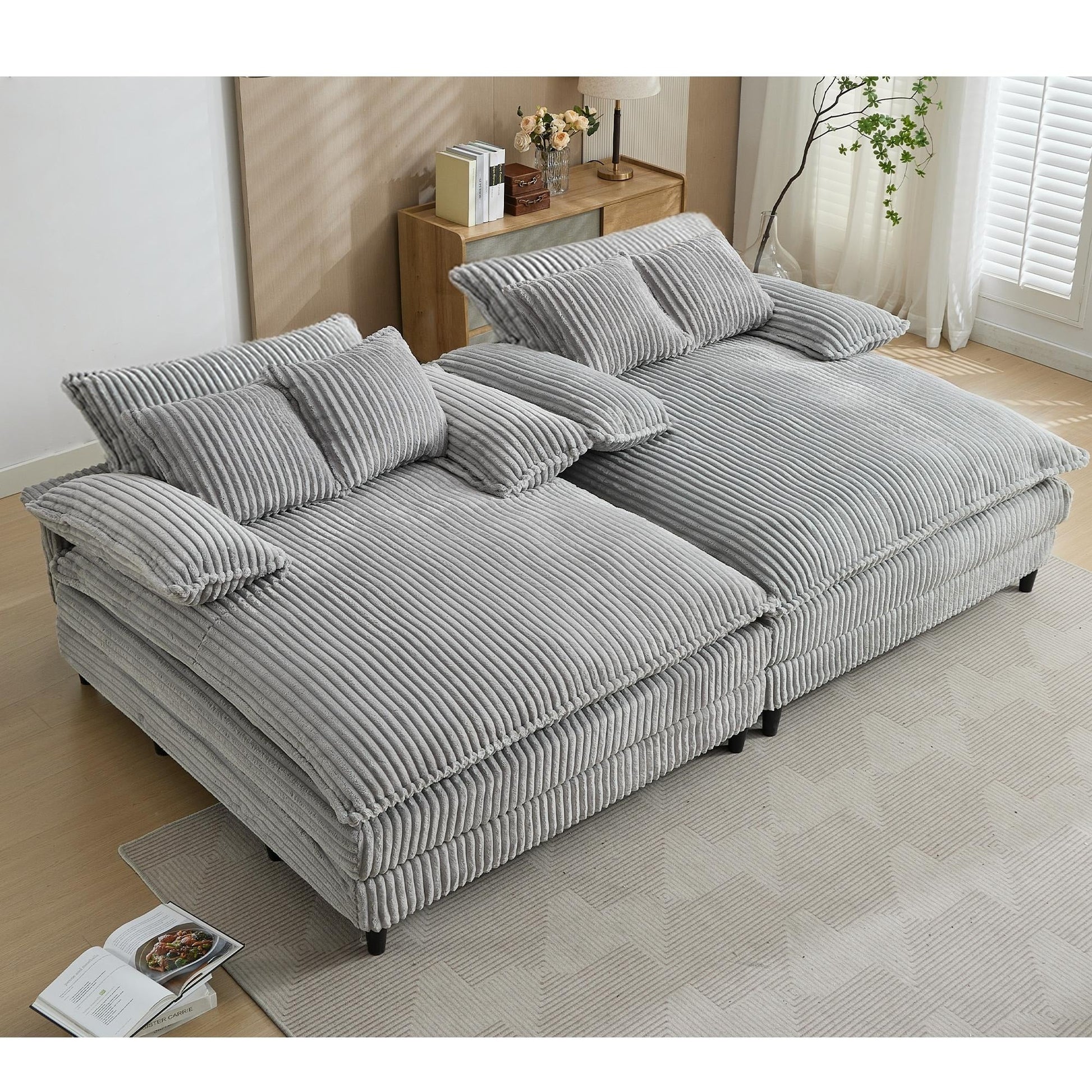 Harmonia 109 W Oversized Corduroy Sofa Bed, Deep Seat Double Lounge Chaise with 4 Pillows