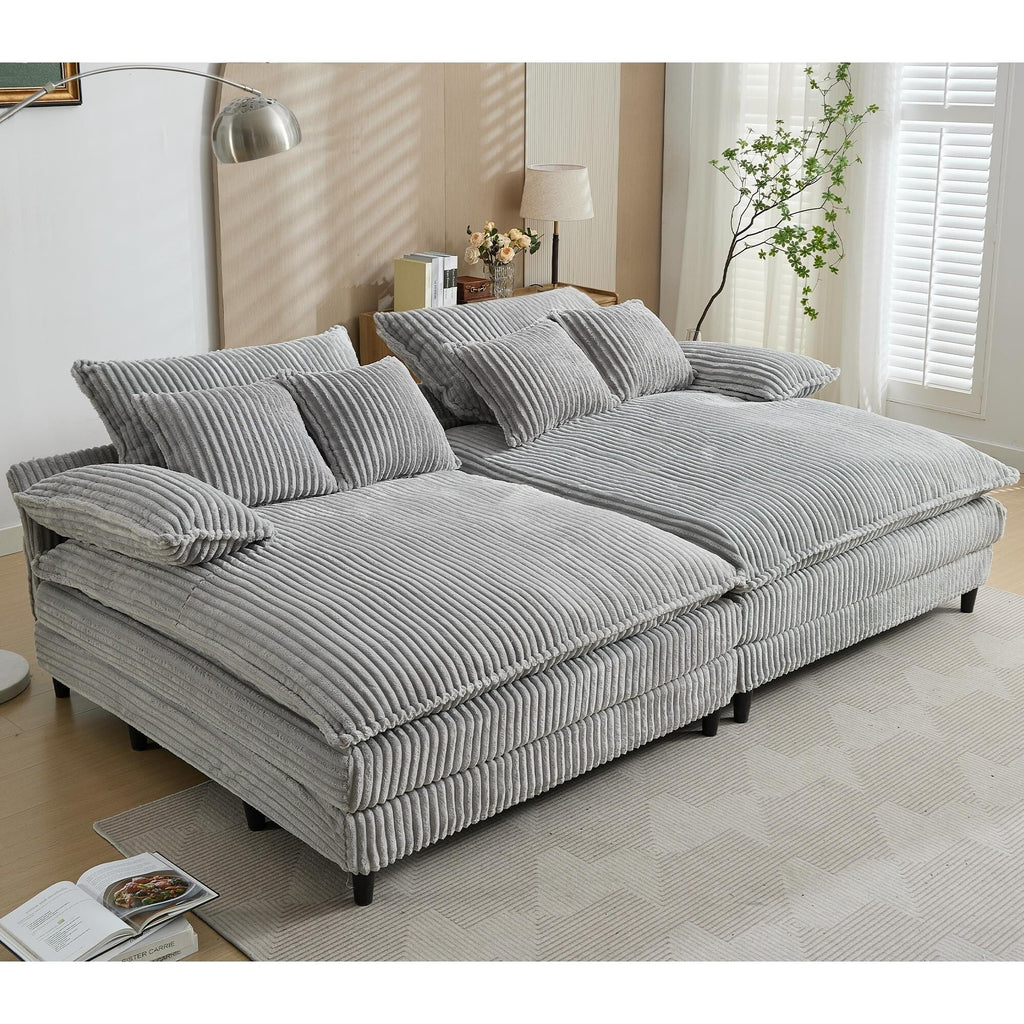 Harmonia 109 W Oversized Corduroy Sofa Bed, Deep Seat Double Lounge Chaise with 4 Pillows