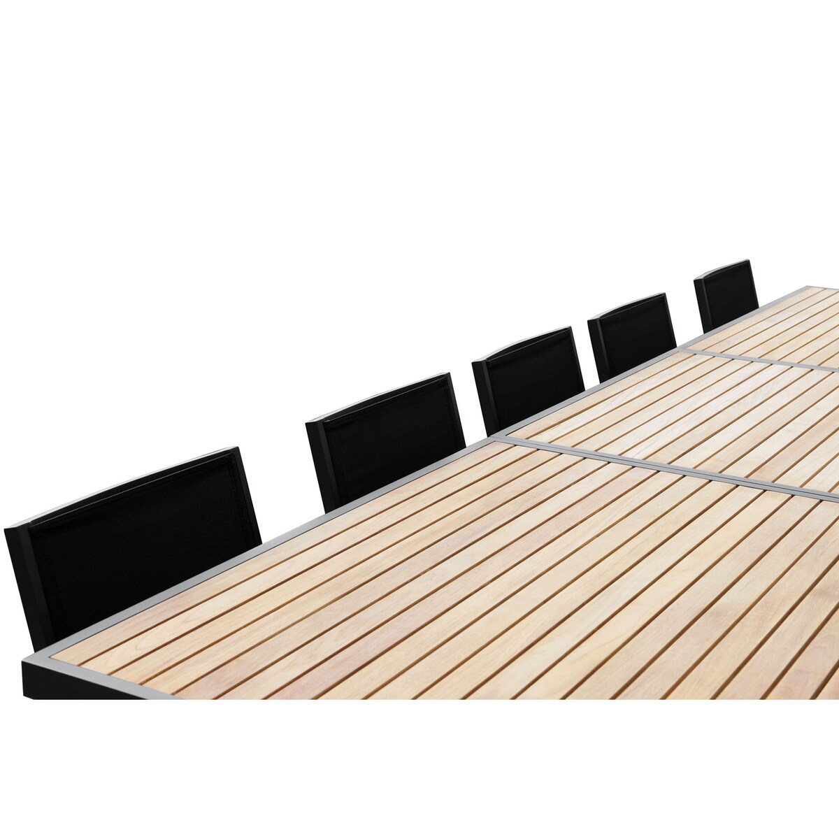 Heck 13 Pieces FSC Teak Aluminum Outdoor Dining Set for 12 Person, Extendable Table and Stackable Chair, Charcoal Black