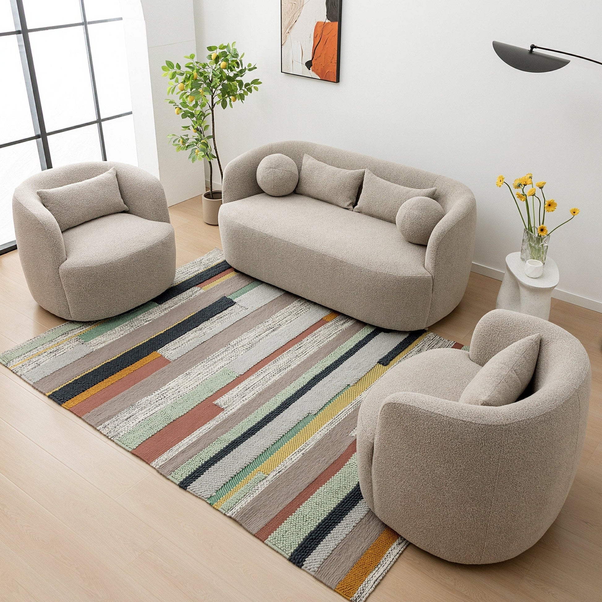 KINWELL Boucle Upholstered 2-Seats Loveseat with Pillows