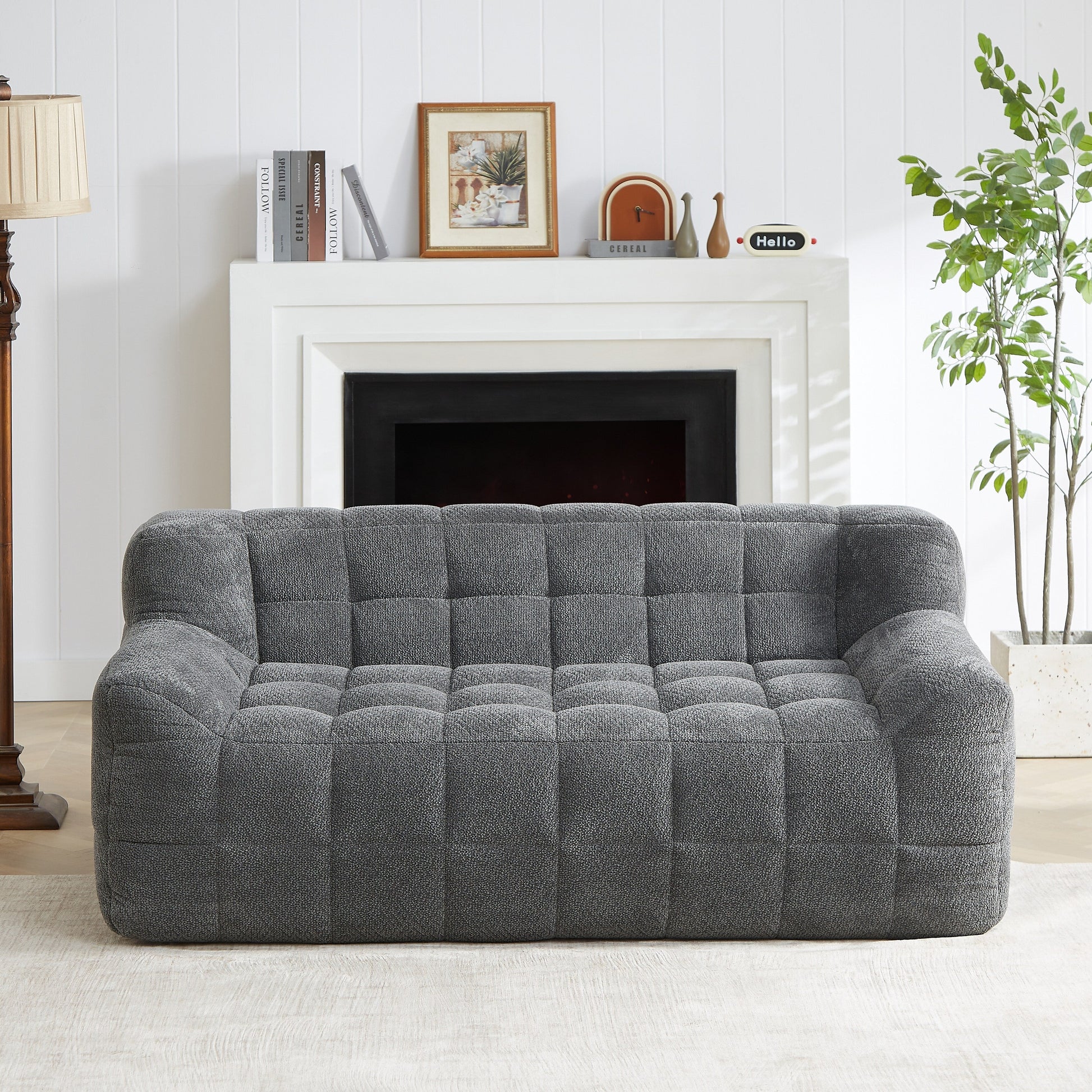 Liyasi 2 Seater Full Compression Sofa Beige Lychee Velvet No Assembly Required
