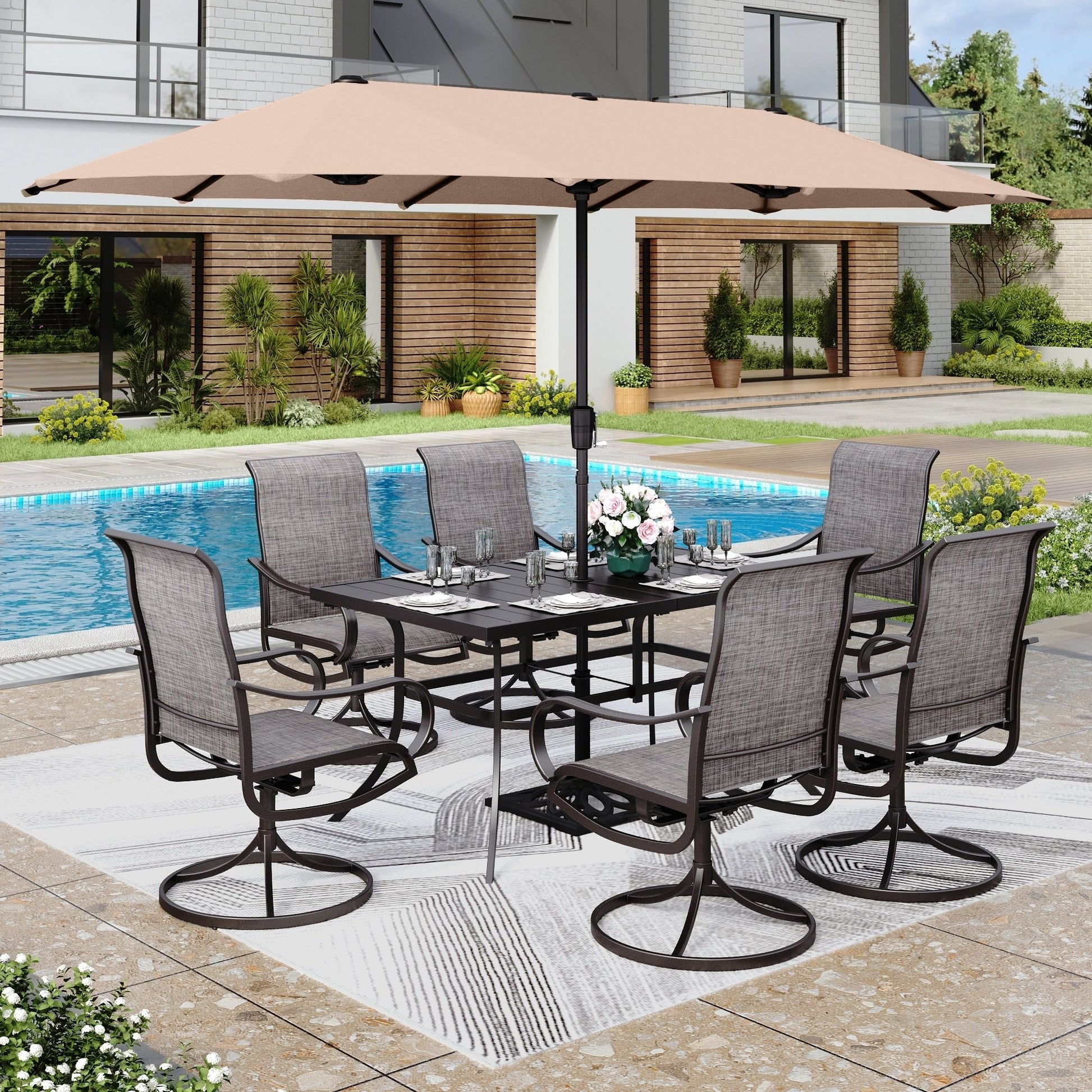 MAISON ARTS 8 PCS Patio Dining Set with 13ft Patio Umbrella