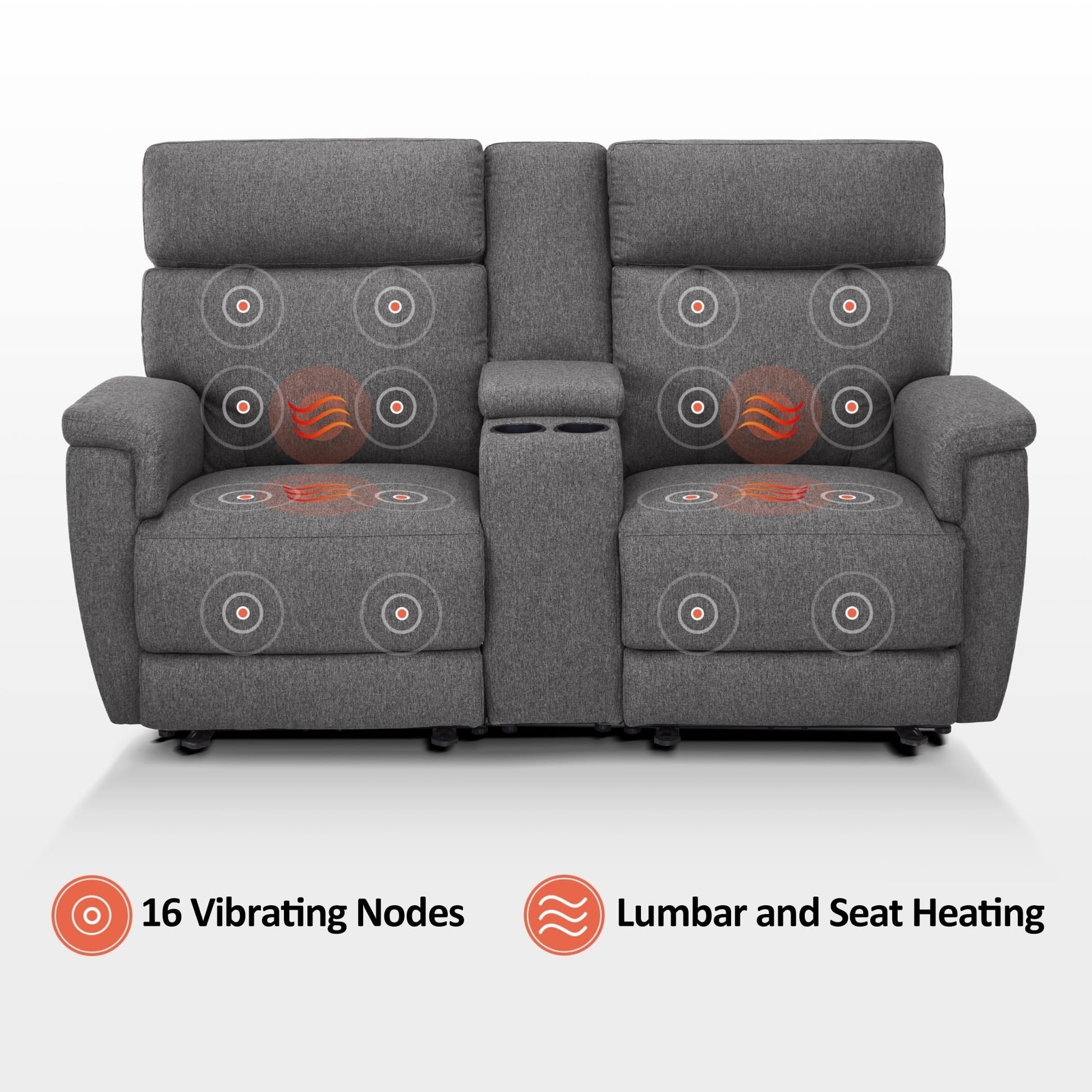 MCombo 60.2 Power Loveseat Recliner Sofa with Massage and Dual Heating, Adjustable Headrest, USB & Type C Port, Fabric