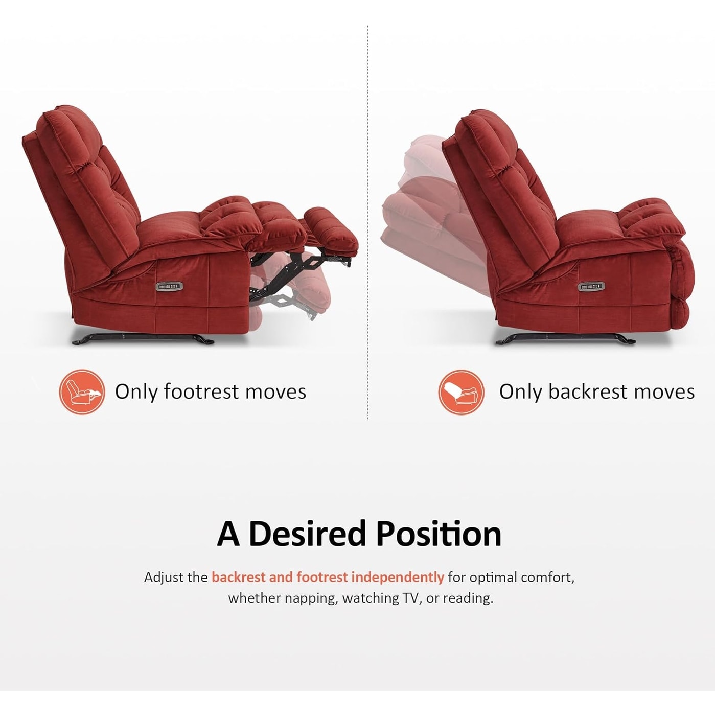 MCombo Oversized Dual Motor Armless Power Rocker Recliner Chair, Zeroarms Recliner Perfect for Living Room Fabric PR607