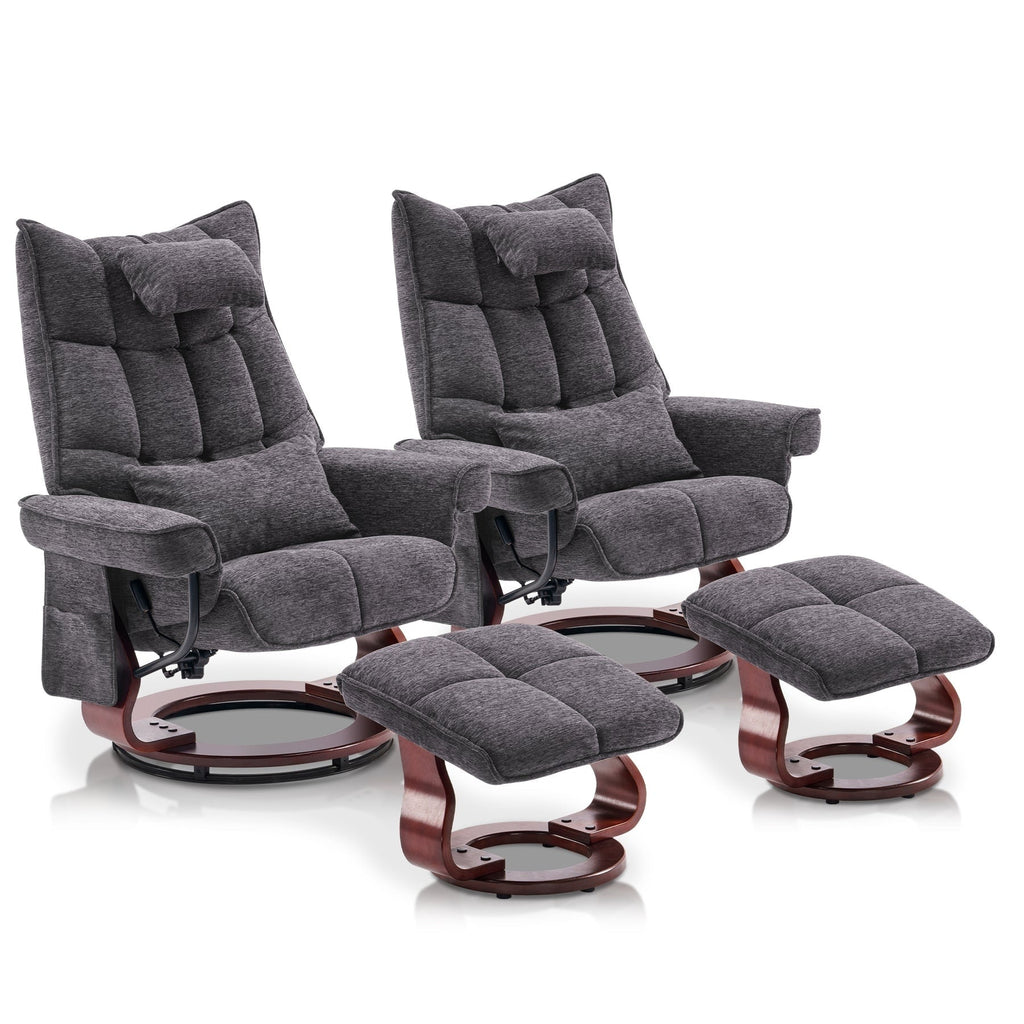 MCombo Set of 2 Swivel Recliner with Ottoman and Neck Pillow,Chenille Fabric