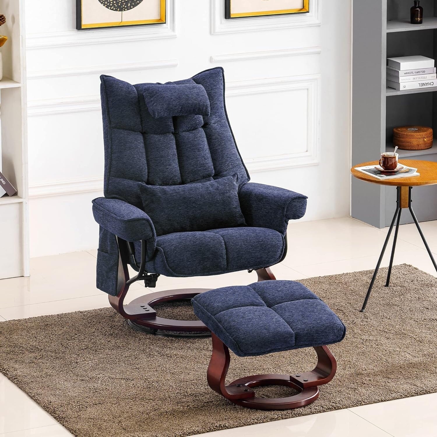 MCombo Set of 2 Swivel Recliner with Ottoman and Neck Pillow,Chenille Fabric