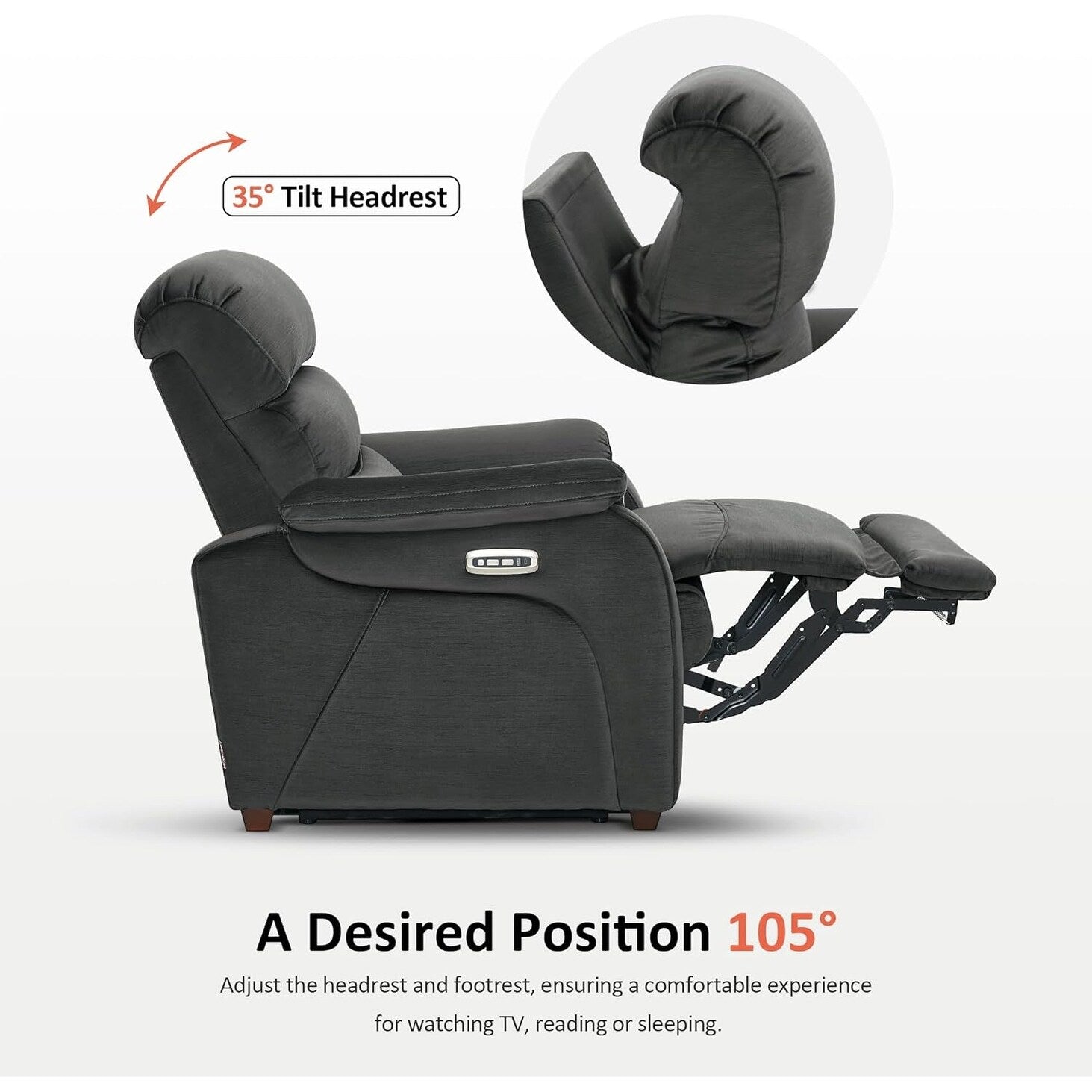 MCombo Zero Wall-Hugger Power Recliner Chair with Adjustable Headrest, Perfect for Small Spaces and RV, Fabric ST257