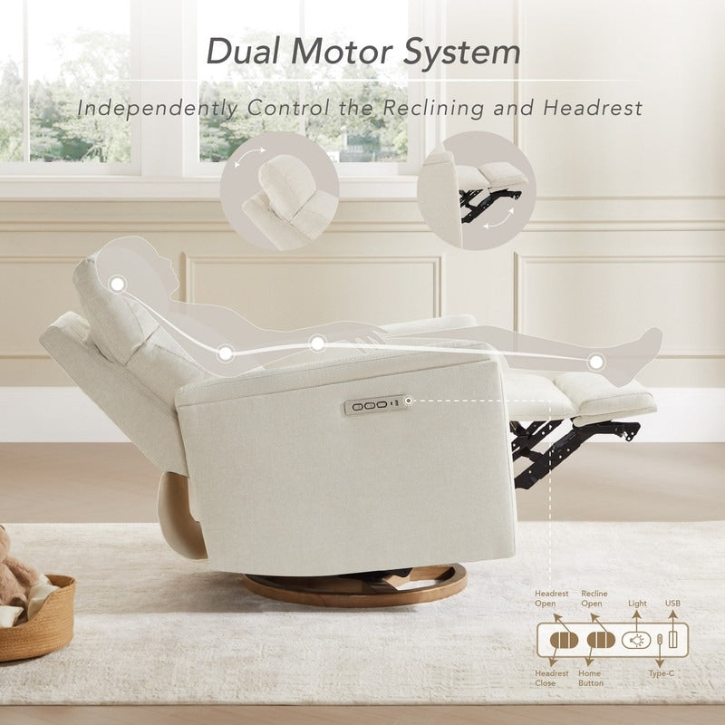 Maire Power Swivel Nursery Recliner Chair with Nightlight