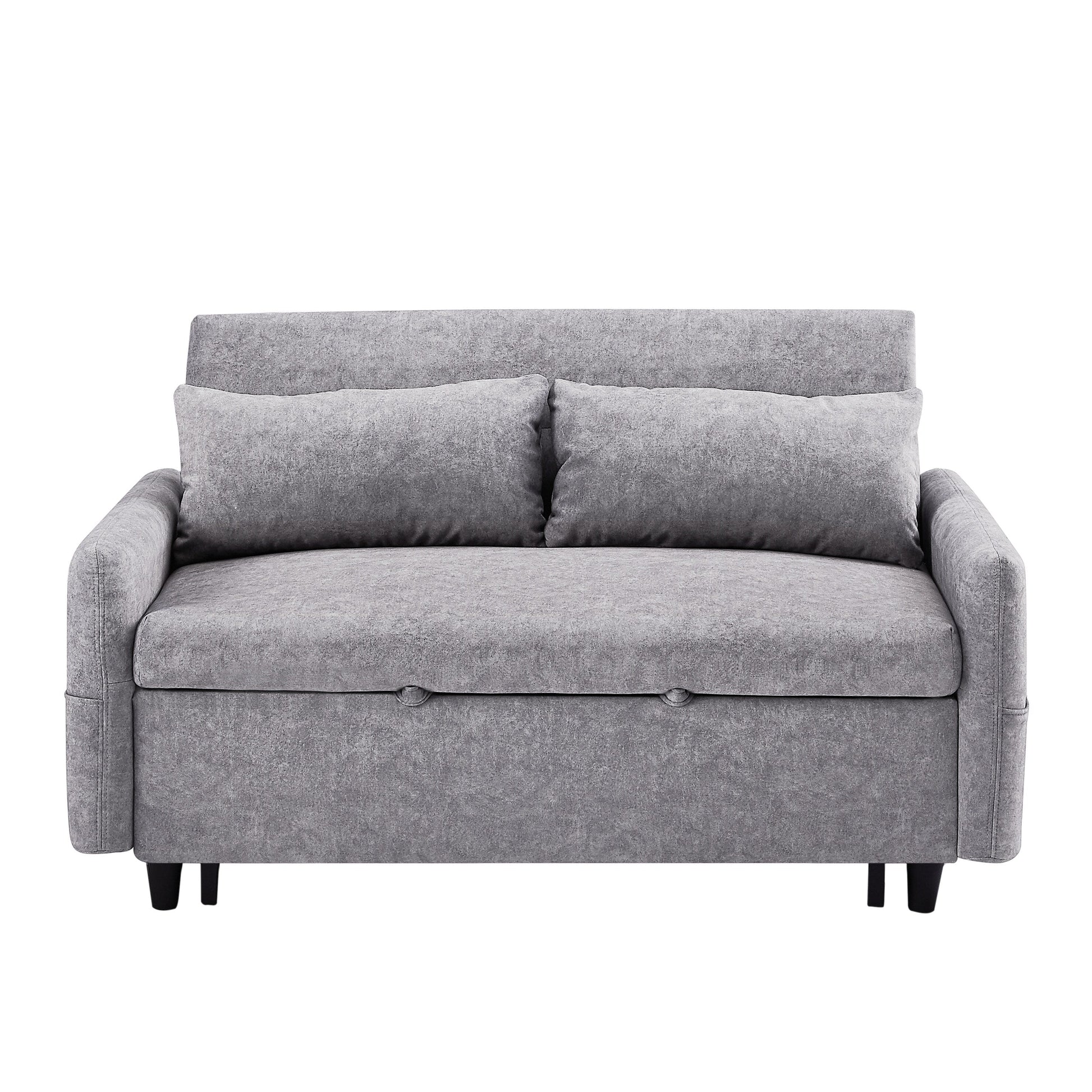 Modern 2 Seat Couch, Microfiber Pull Out Sleep Sofa Bed wih Adjsutable Backrest, Storage Pockets, 2 Soft Pillows, USB Ports