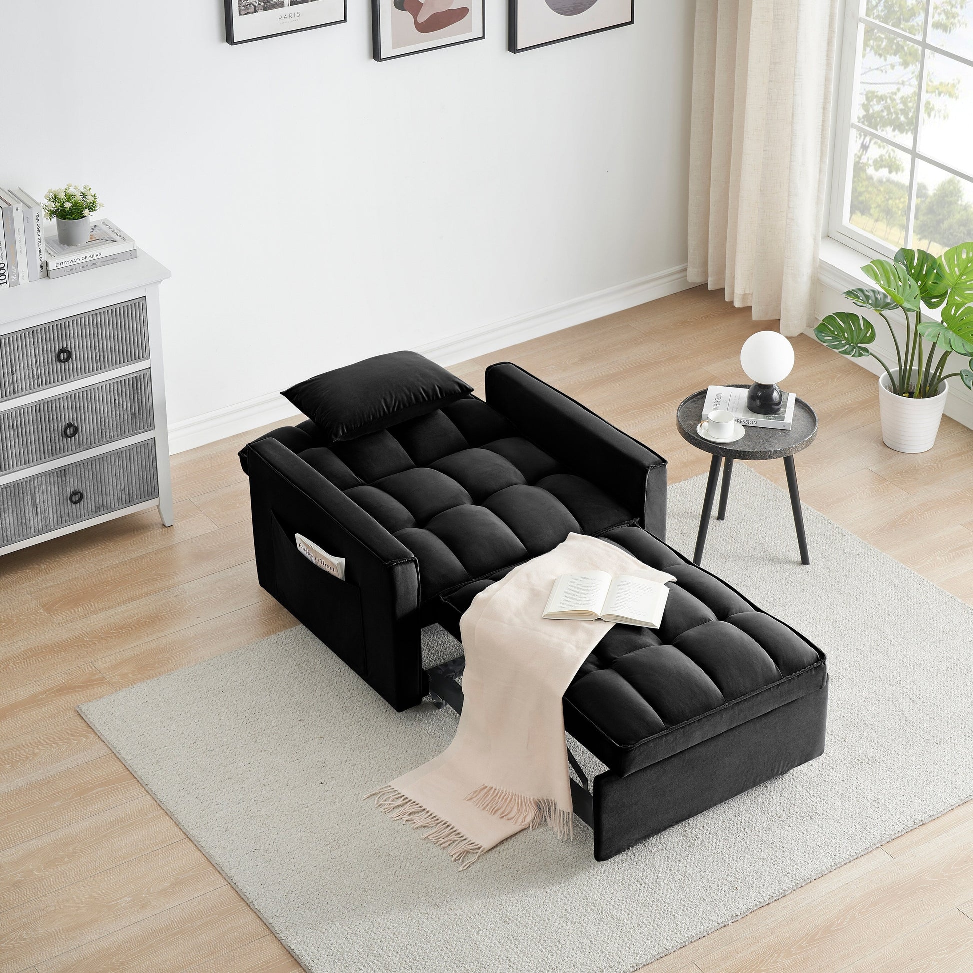 Modern 70.86 3 in 1 Single Convertible Sofa Bed with Adjustable Back and Moving Wheel for Living Room