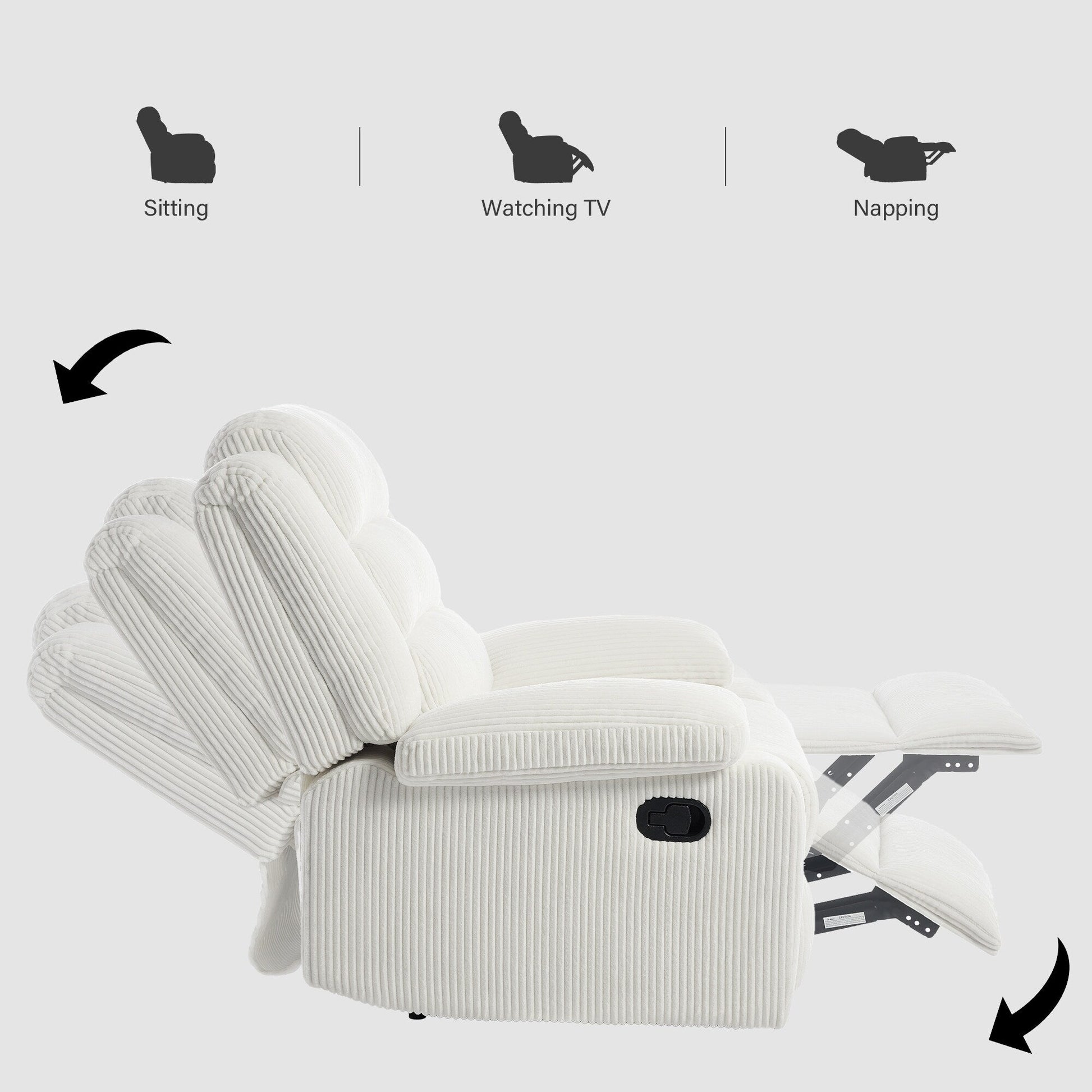Modern Corduroy Manual Recliner Chair, Lounger Adjustable Recliners with Wide Armrest
