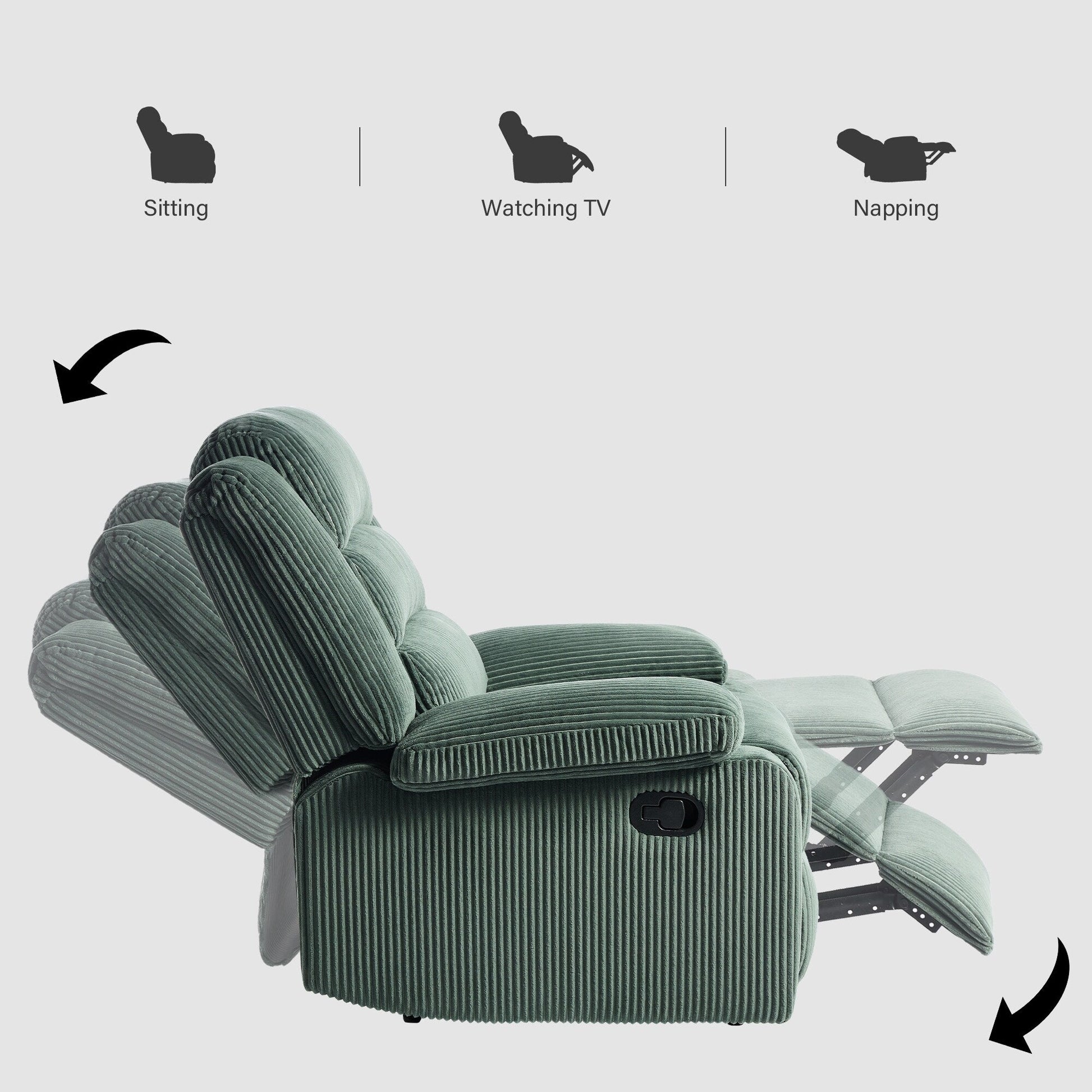 Modern Corduroy Manual Recliner Chair, Lounger Adjustable Recliners with Wide Armrest