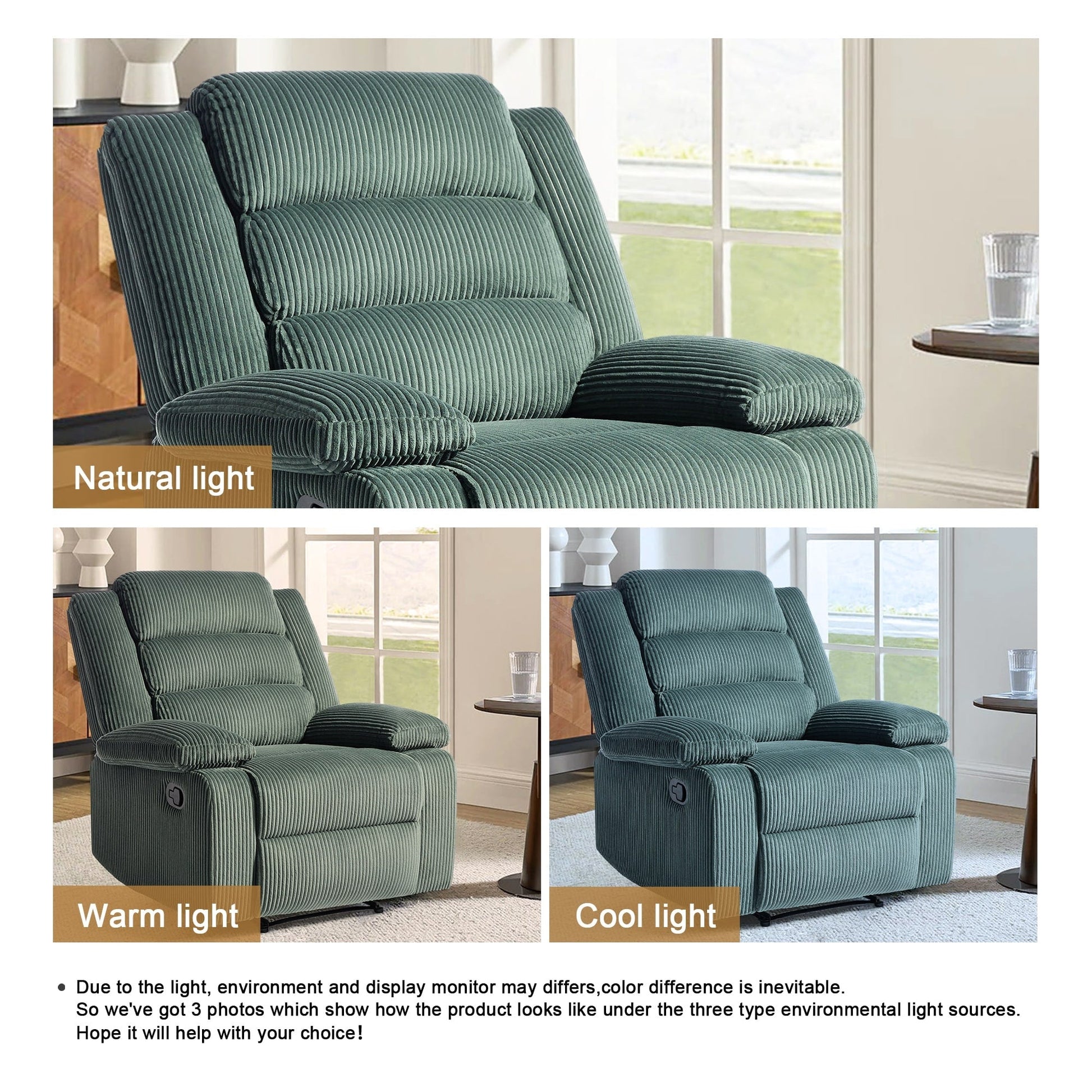 Modern Corduroy Manual Recliner Chair, Lounger Adjustable Recliners with Wide Armrest