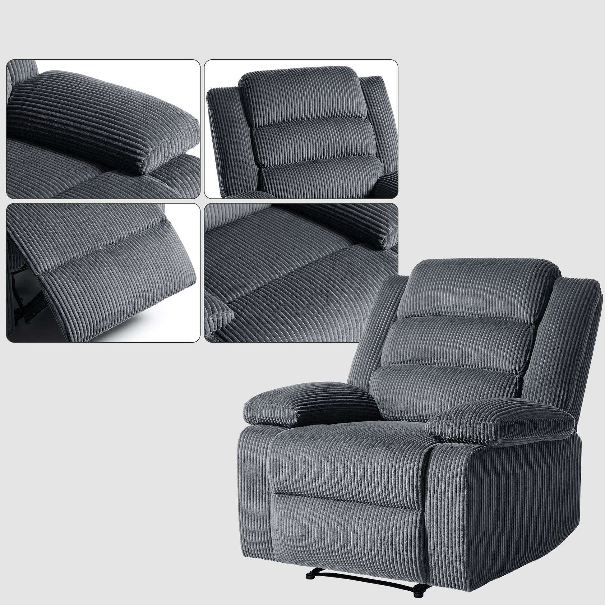 Modern Corduroy Manual Recliner Chair, Lounger Adjustable Recliners with Wide Armrest