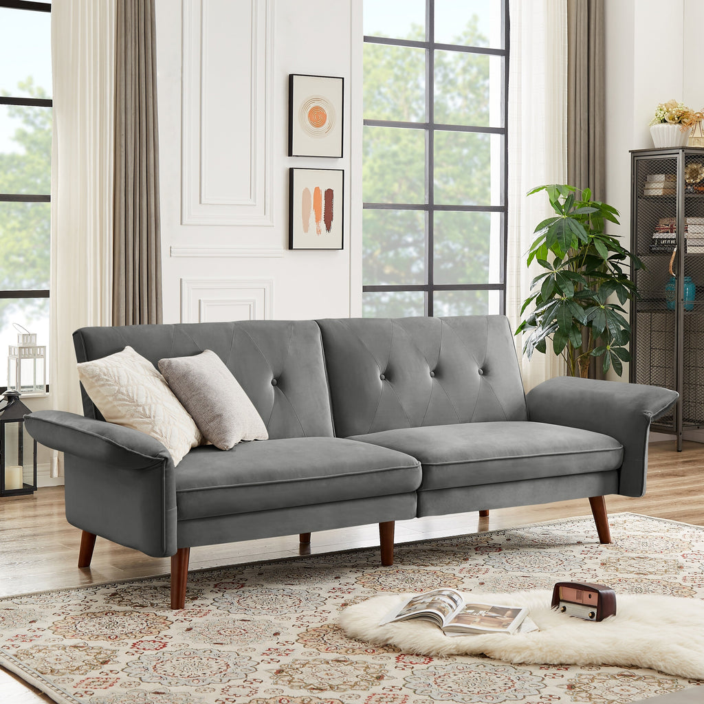 Modern Futon Sofa Bed, Convertible Sleeper Sofa with Tapered Wood Legs, 78.35 W, Small Split Back Sofa for Living Room