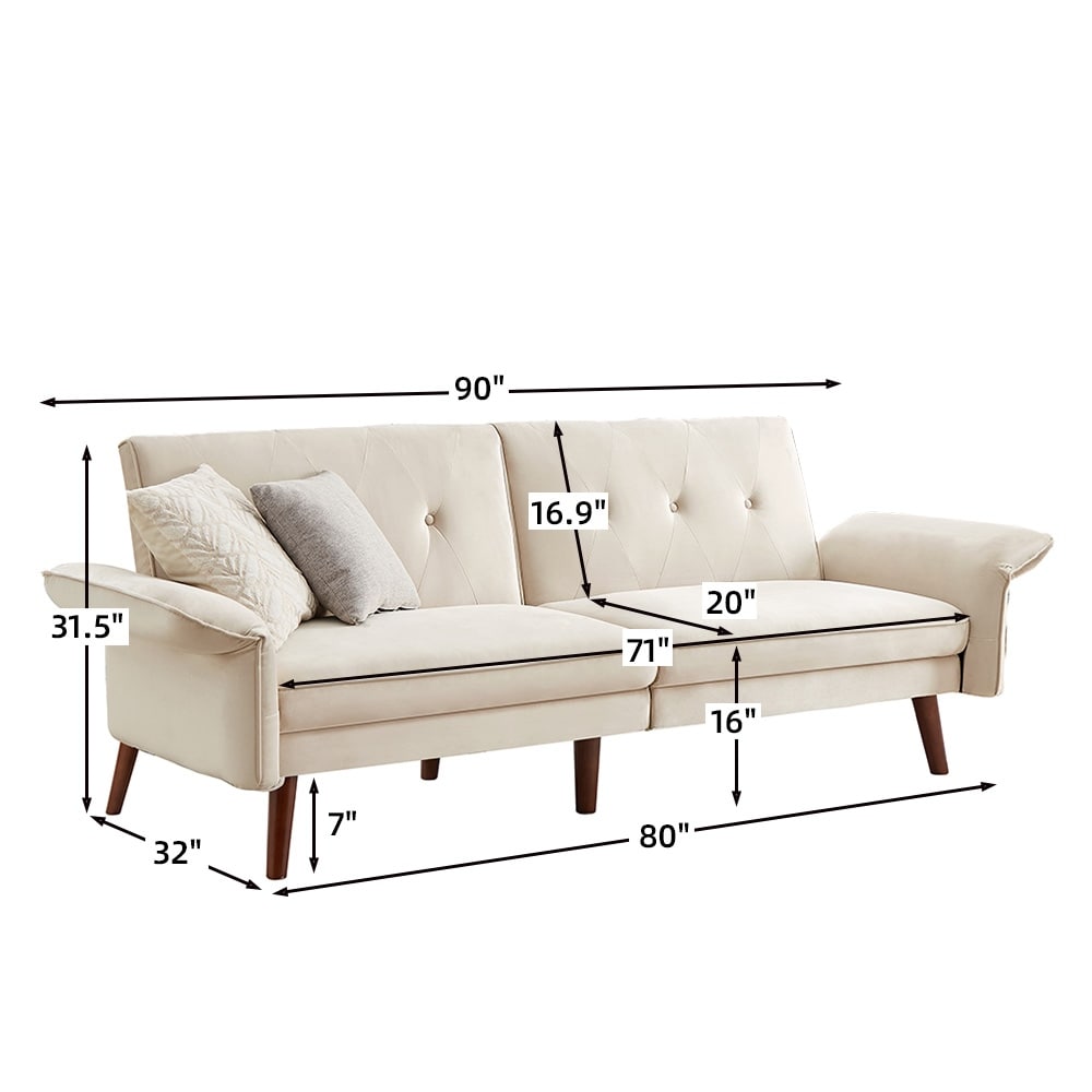 Modern Futon Sofa Bed, Convertible Sleeper Sofa with Tapered Wood Legs, 78.35 W, Small Split Back Sofa for Living Room