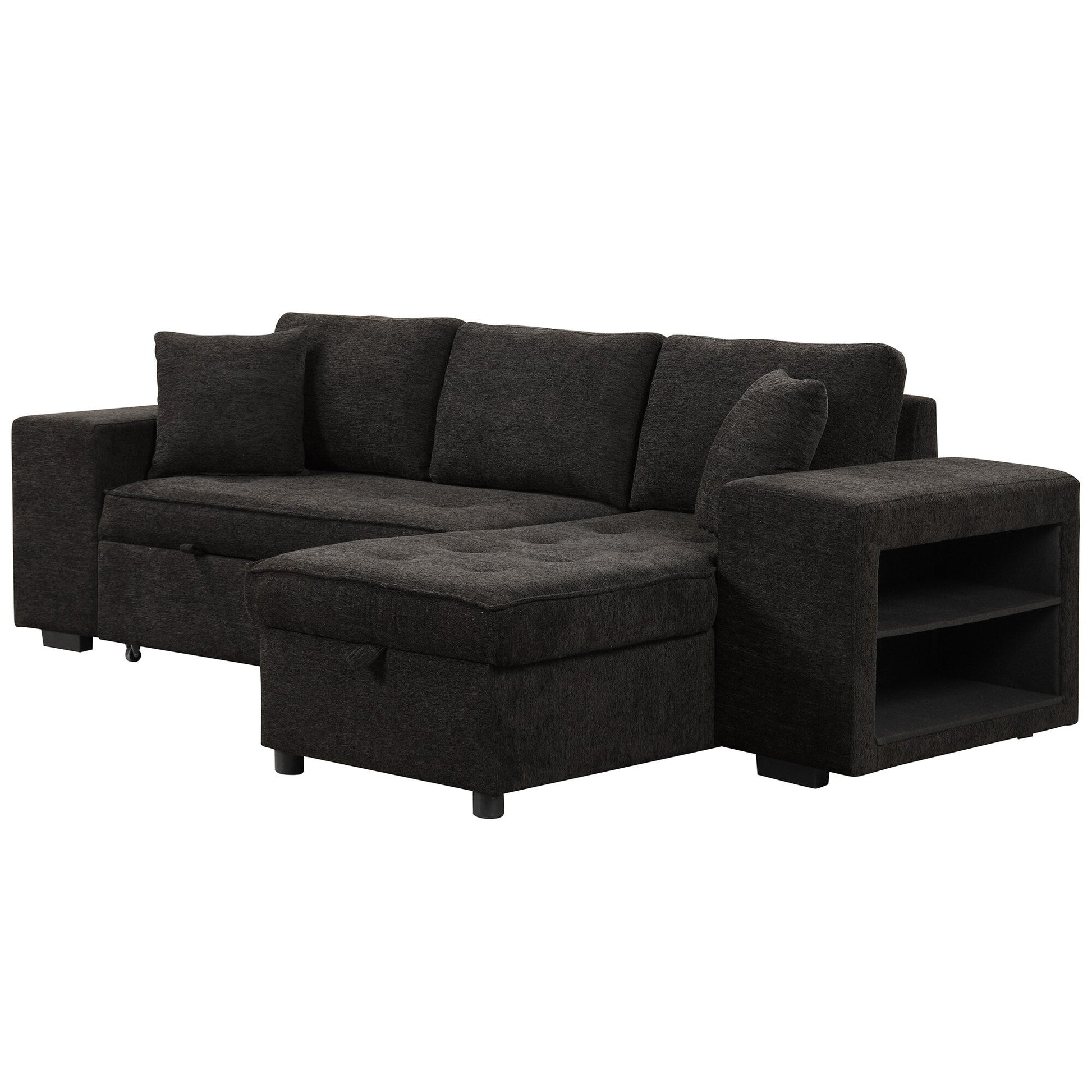 Modern L-Shaped Pull-Out Sectional Sofa Bed with Reversible Chaise, Storage and 2 Stools for Living Room Apartment