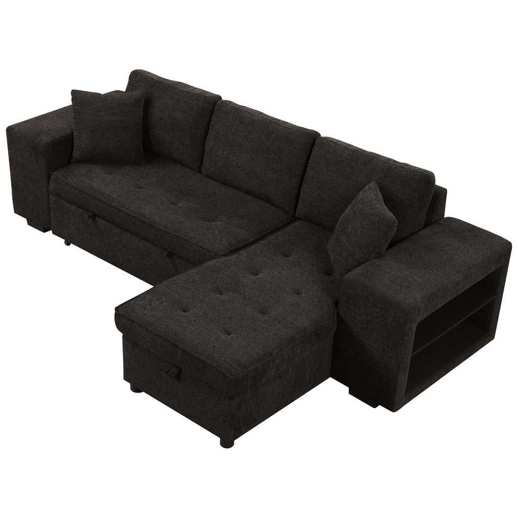 Modern L-Shaped Pull-Out Sectional Sofa Bed with Reversible Chaise, Storage and 2 Stools for Living Room Apartment