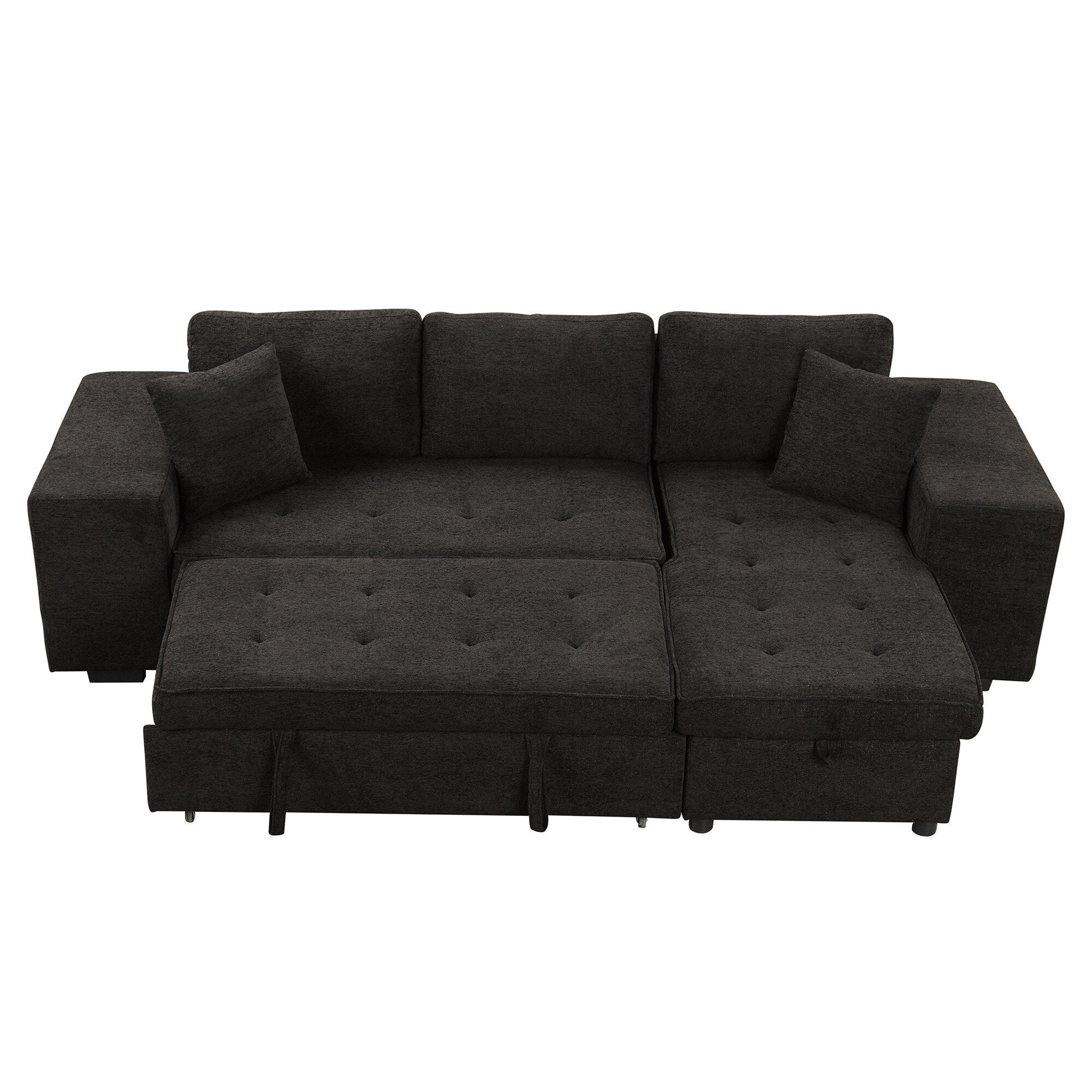 Modern L-Shaped Pull-Out Sectional Sofa Bed with Reversible Chaise, Storage and 2 Stools for Living Room Apartment