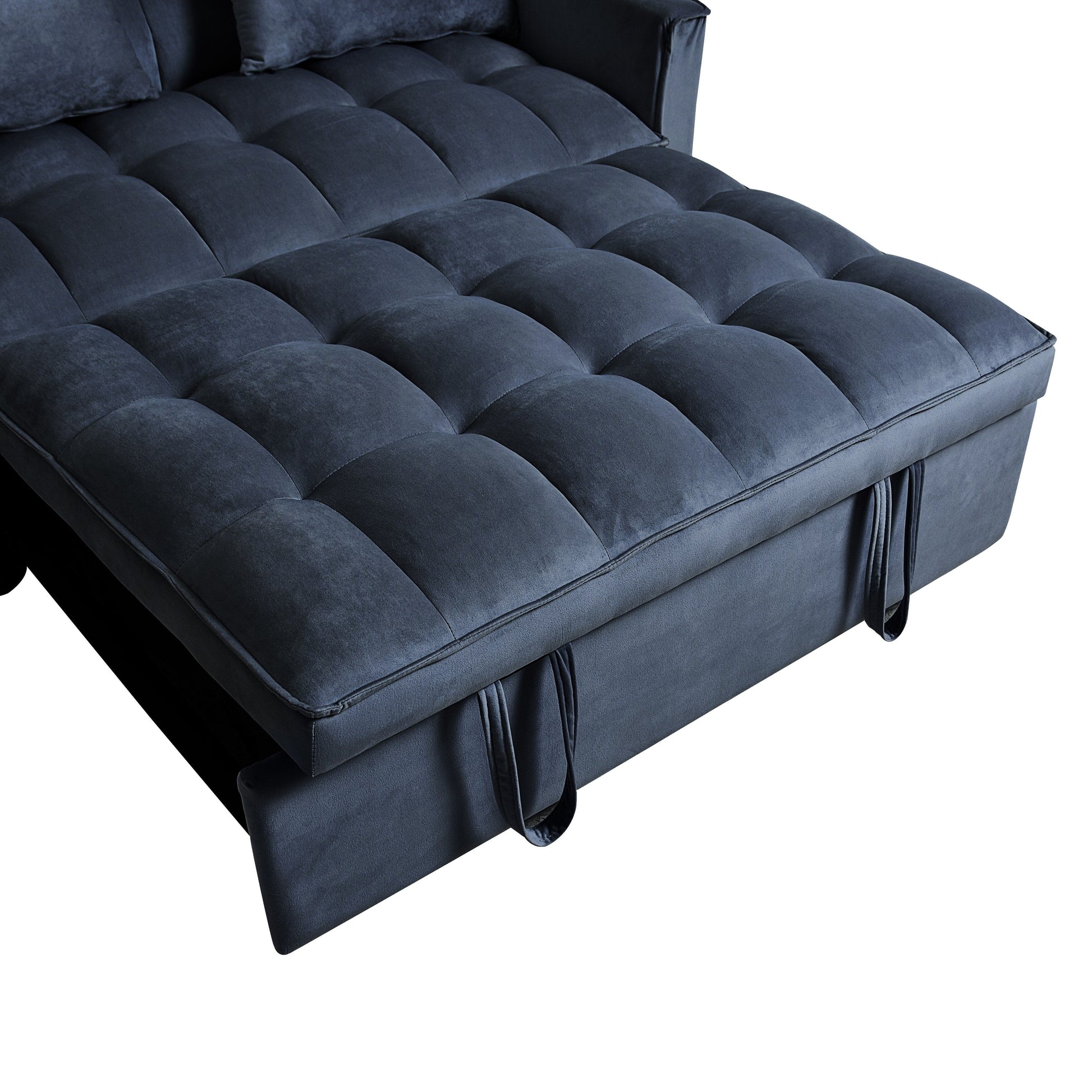 Modern Pull-Out Couch Bed, 3-in-1 Sleeper Sofa with Adjustable Backrest, Velvet Loveseat, Pillows & Side Pockets