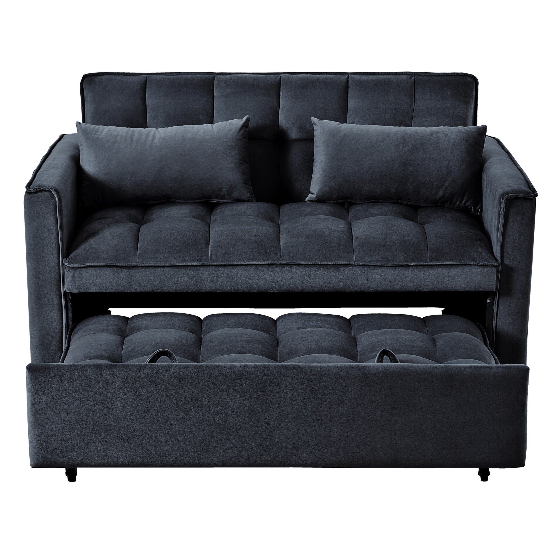 Modern Pull-Out Couch Bed, 3-in-1 Sleeper Sofa with Adjustable Backrest, Velvet Loveseat, Pillows & Side Pockets