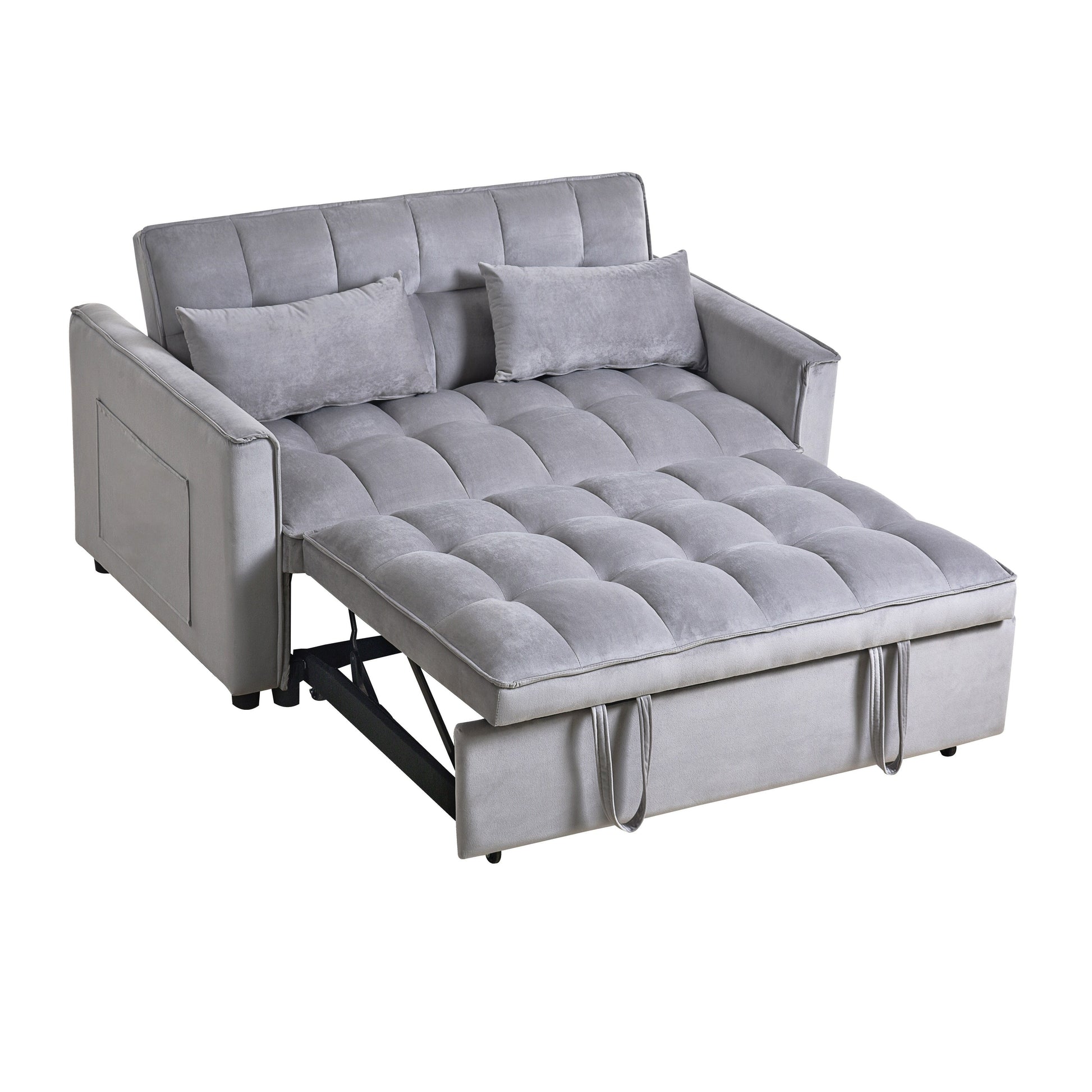 Modern Pull-Out Couch Bed, 3-in-1 Sleeper Sofa with Adjustable Backrest, Velvet Loveseat, Pillows & Side Pockets