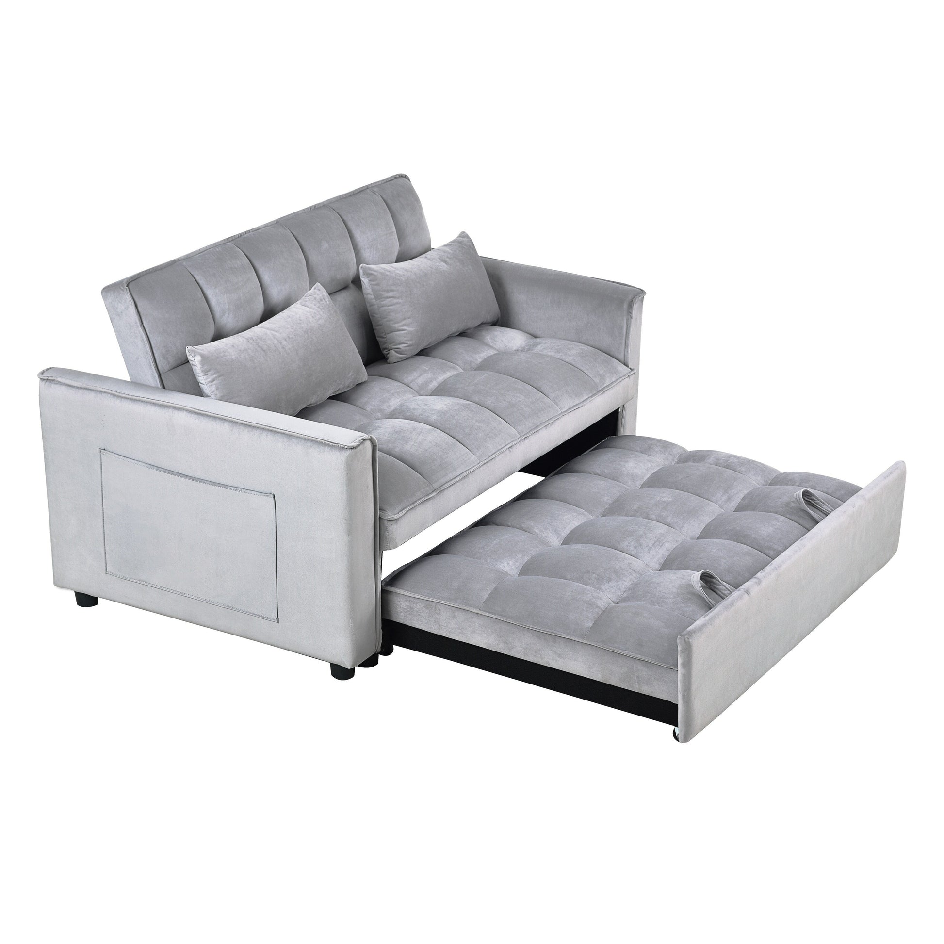 Modern Pull-Out Couch Bed, 3-in-1 Sleeper Sofa with Adjustable Backrest, Velvet Loveseat, Pillows & Side Pockets